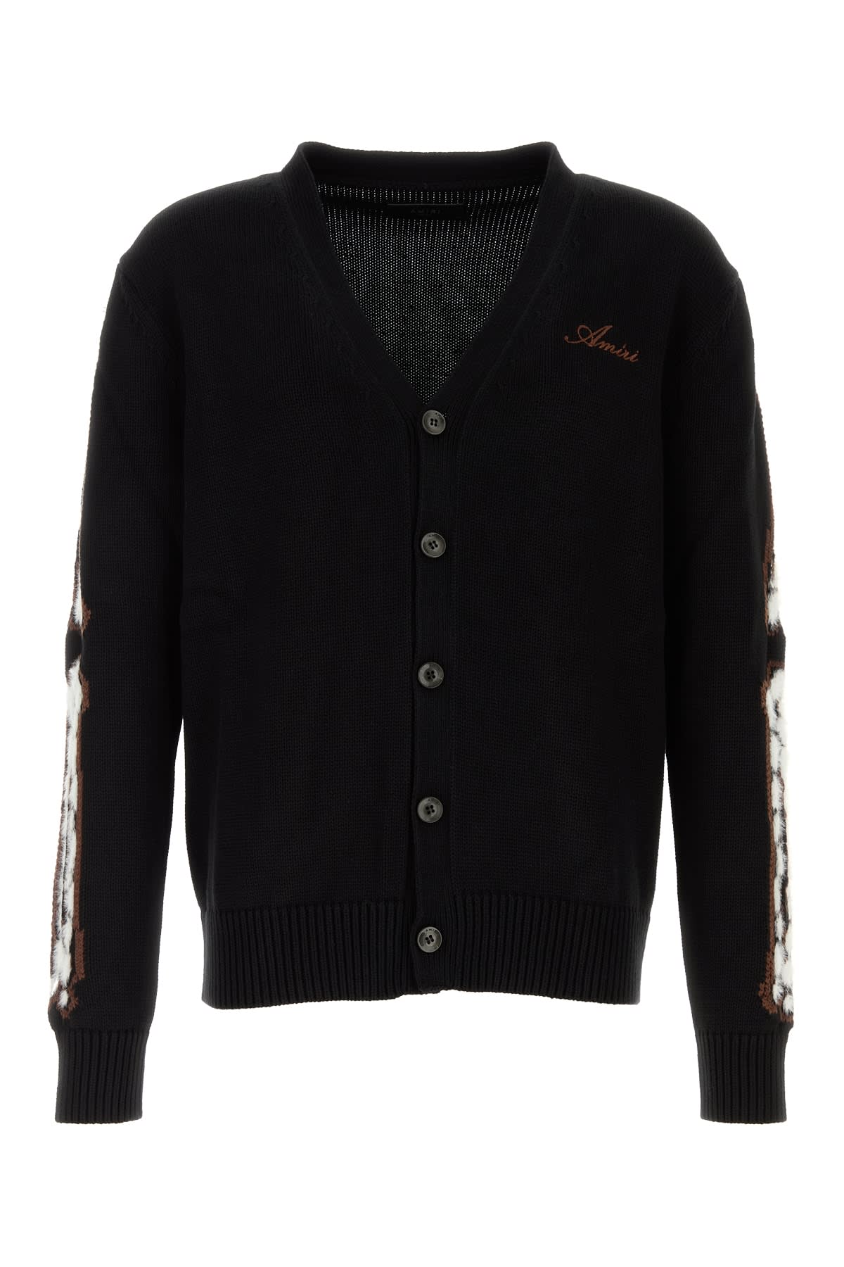Amiri Black Cardigan With Bones Motif And Logo In Cotton Man In Black
