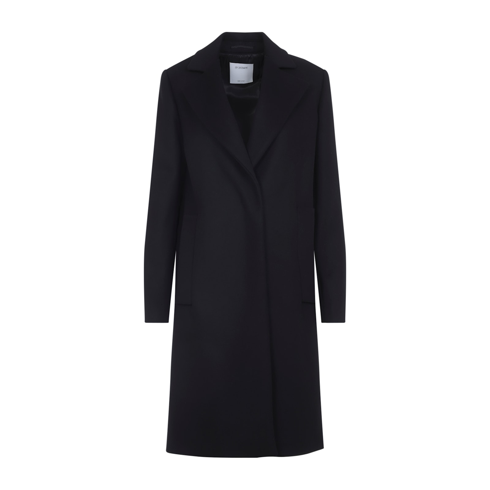 Sportmax Long Black Virgin Wool Coat With Tailored Fit In Black