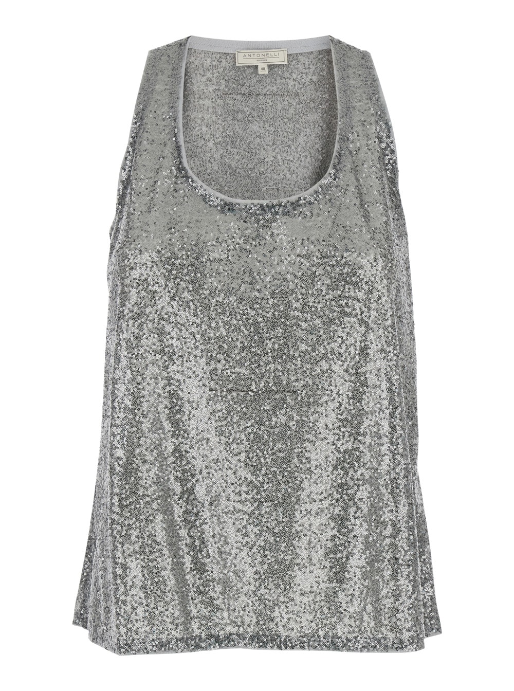 Silver Top With Sequins In Techno Fabric Woman