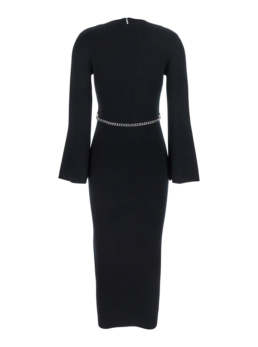 Michael Michael Kors Chain-belt Ribbed Midi Dress In Black