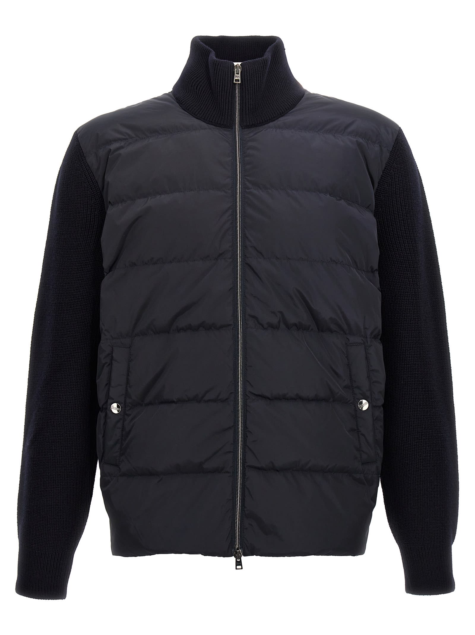 Herno L And Padded Nylon Full-zip Cardigan In Blue