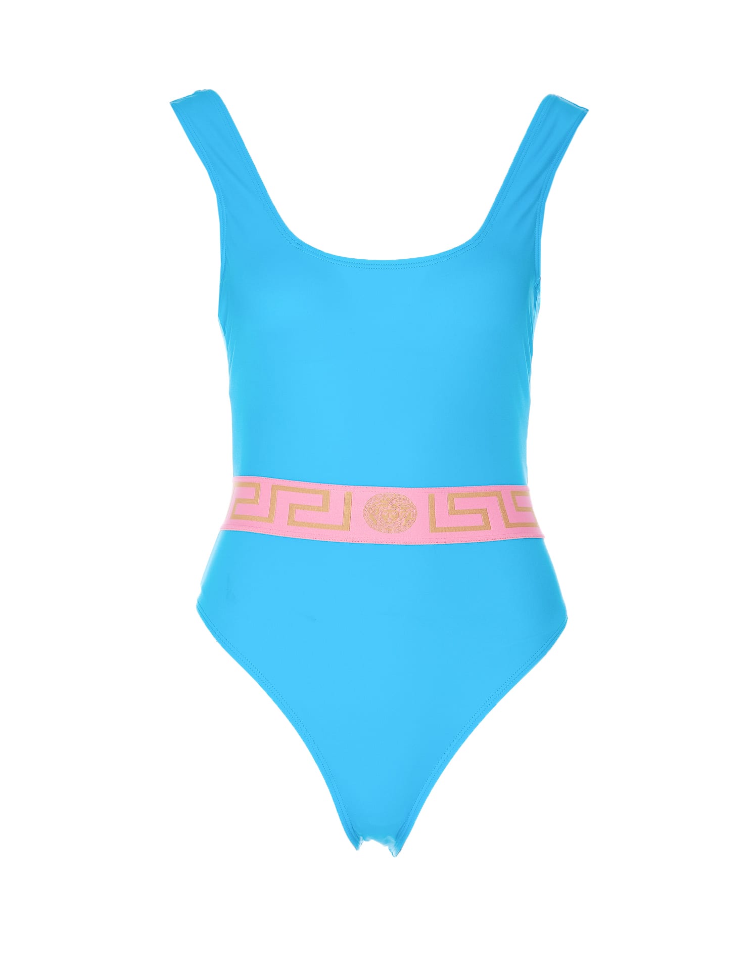 Shop Versace Greca Border One Piece Swimwear In Blue