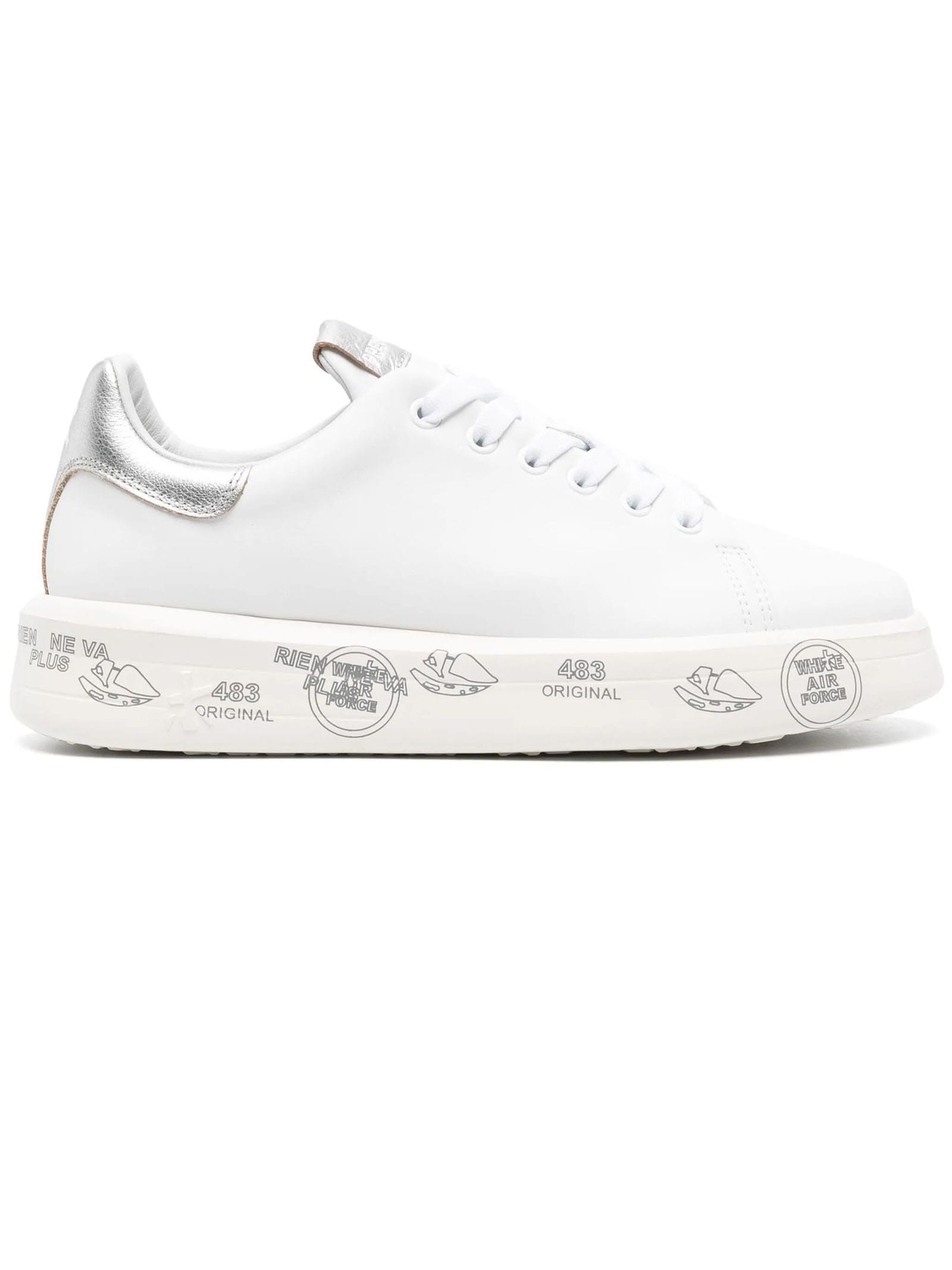 Shop Premiata White Belle Leather Sneakers