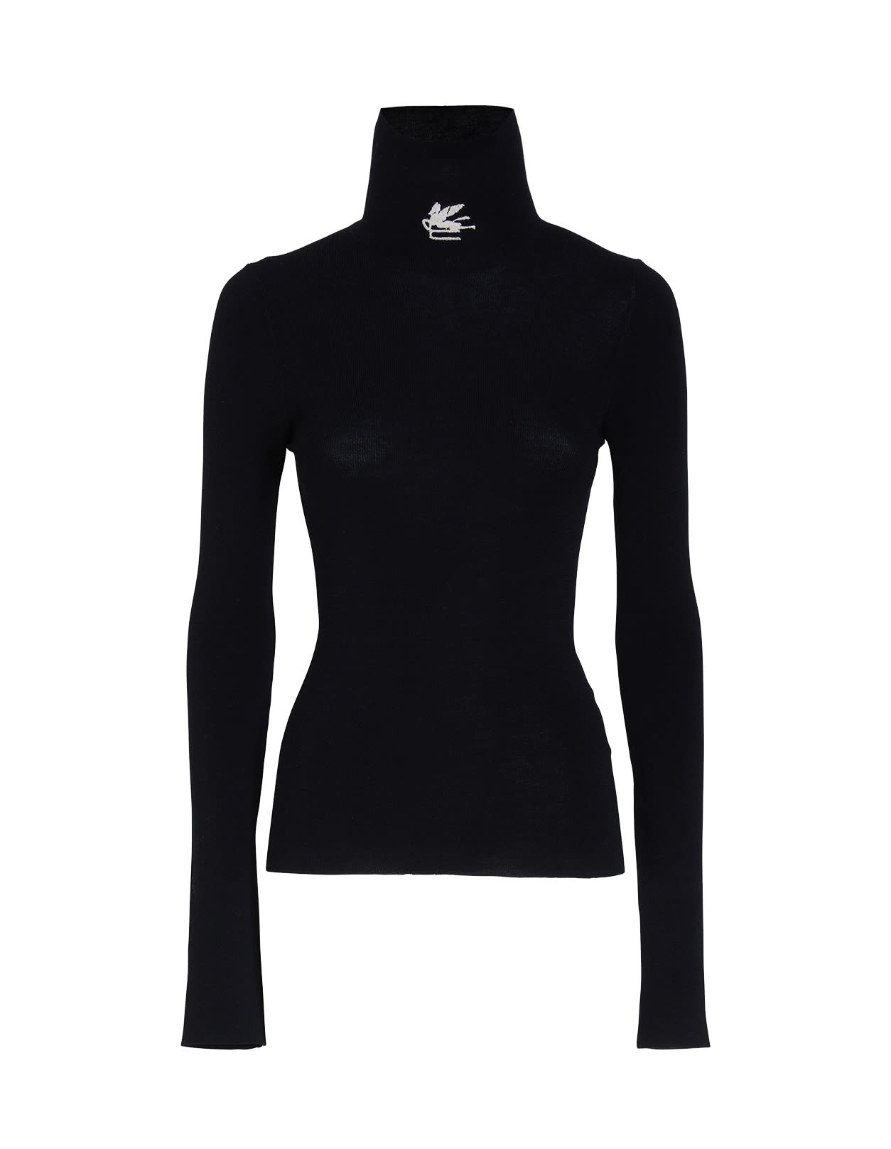 Etro Woman Pegaso Turtleneck Sweater In Black Wool