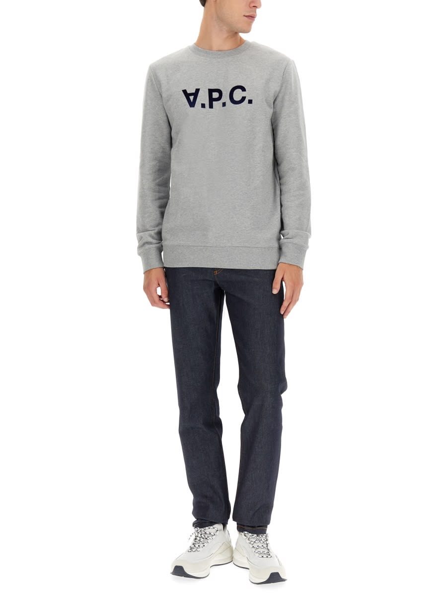 Shop Apc Flocked Logo Sweatshirt In Grey