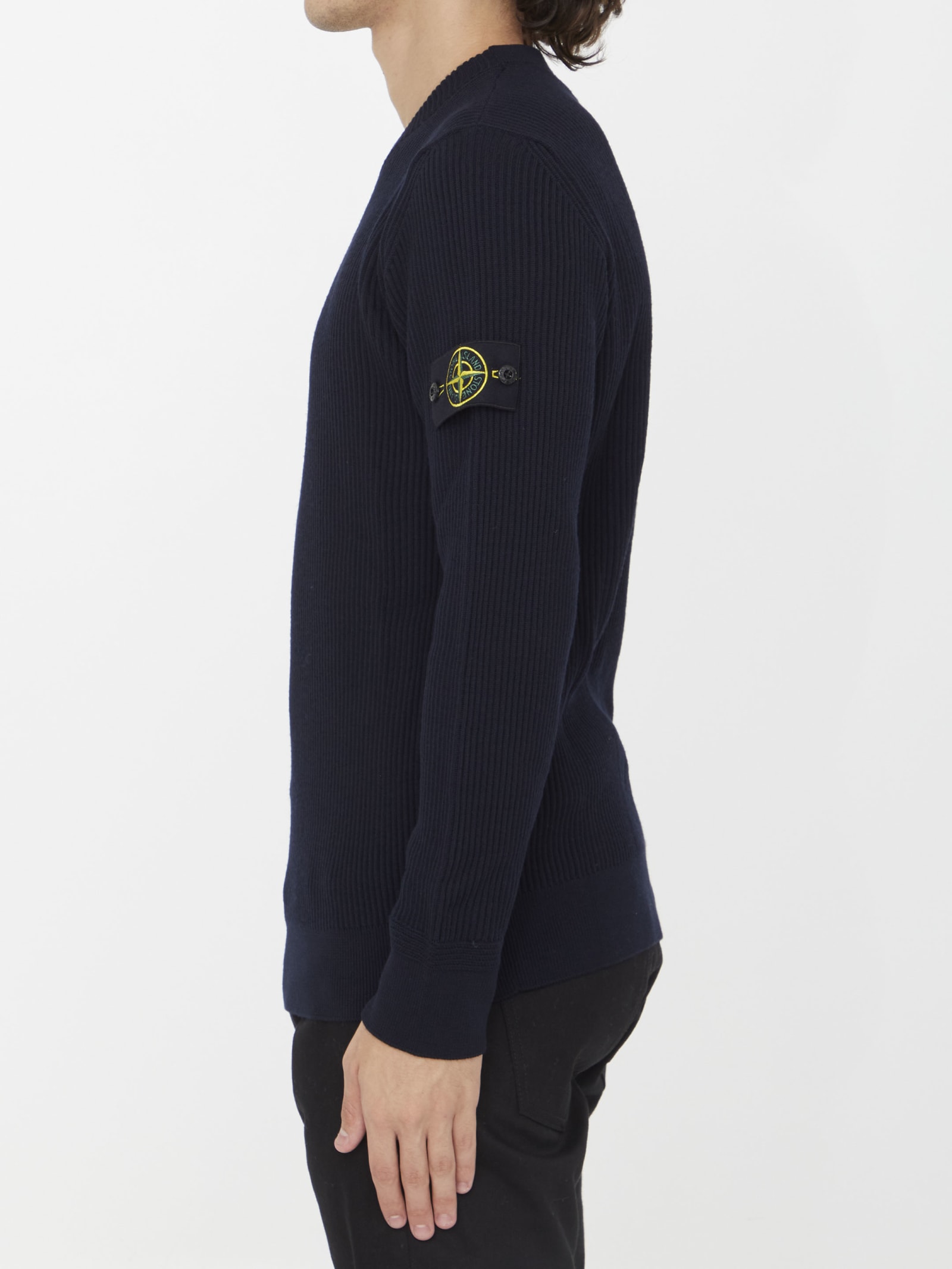 Shop Stone Island Logo-patch Knit Jumper Sweater In Navy Blue