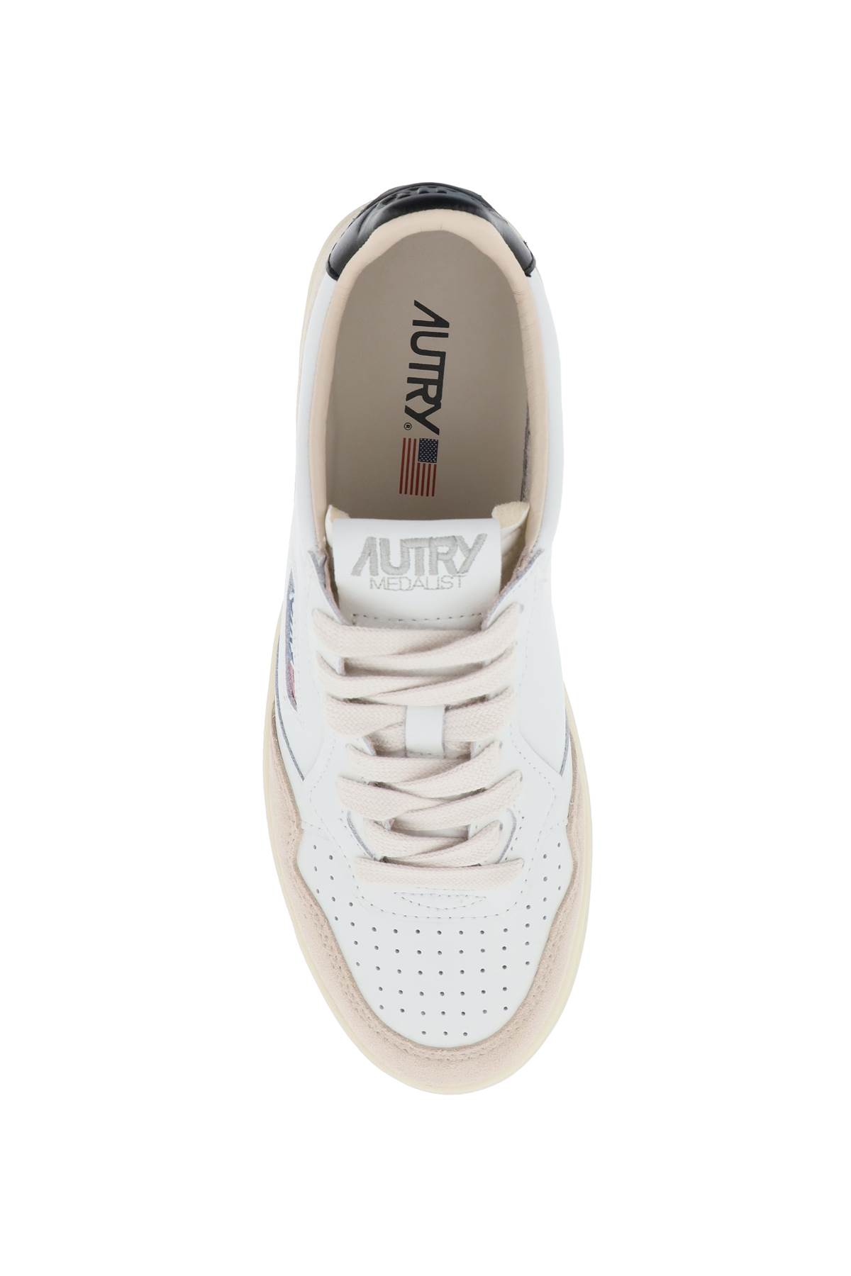 Autry 'medalist' White Low Top Sneakers With Beige Suede Details In White/black