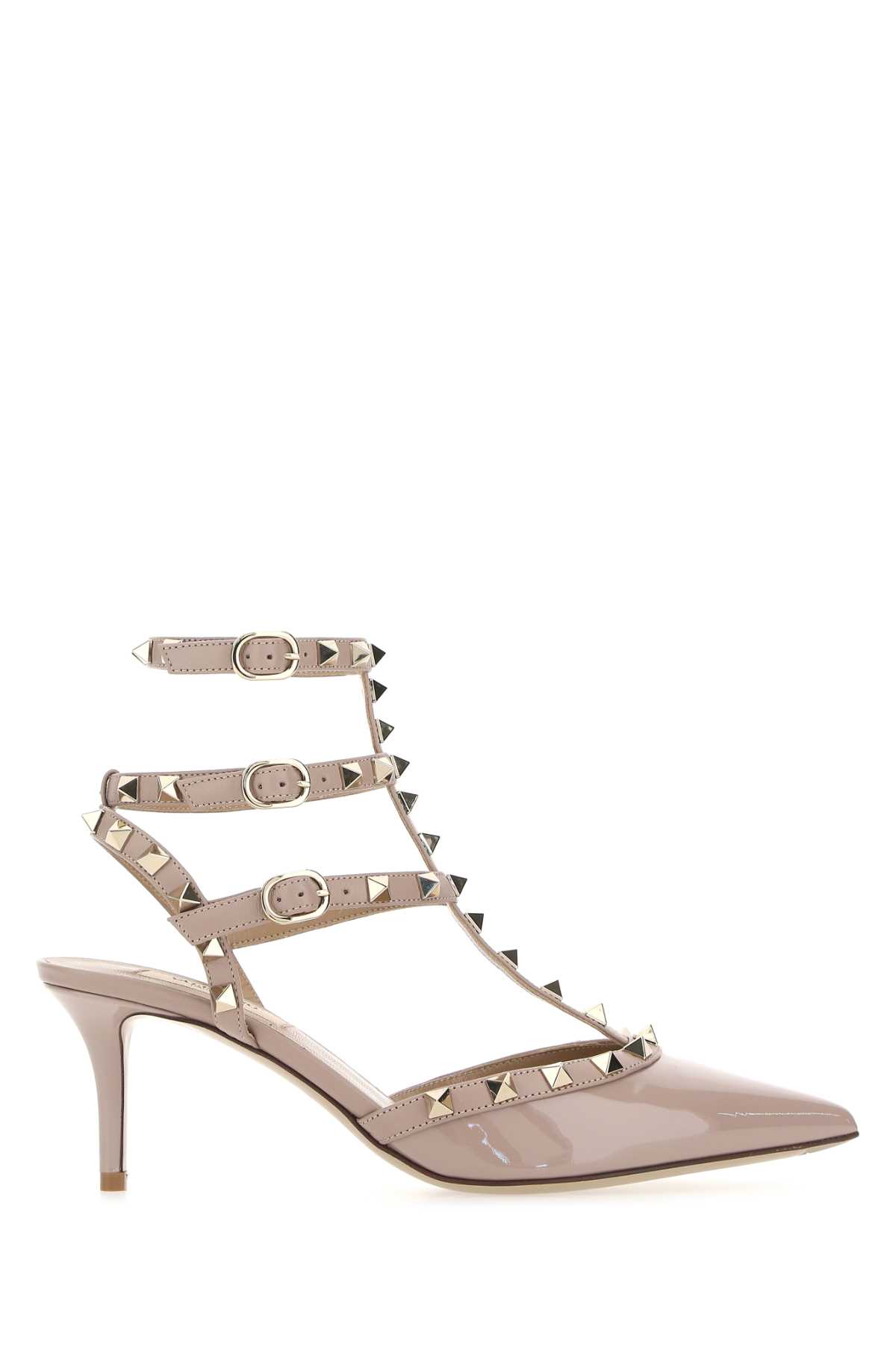 Shop Valentino Antiqued Pink Leather Rockstud Pumps In Poudre