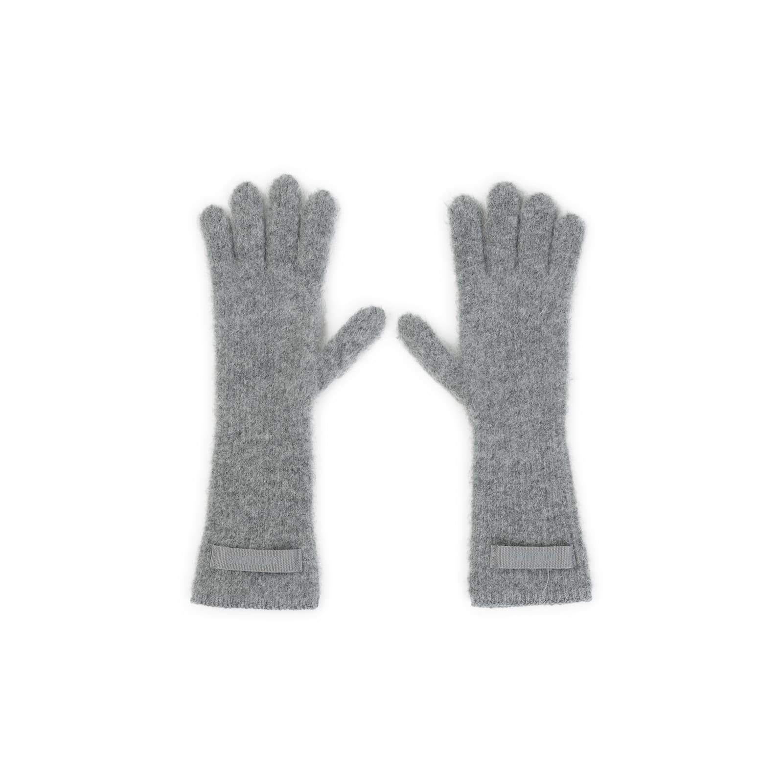 Jacquemus Logo Patch Ribbed Gloves In Gray