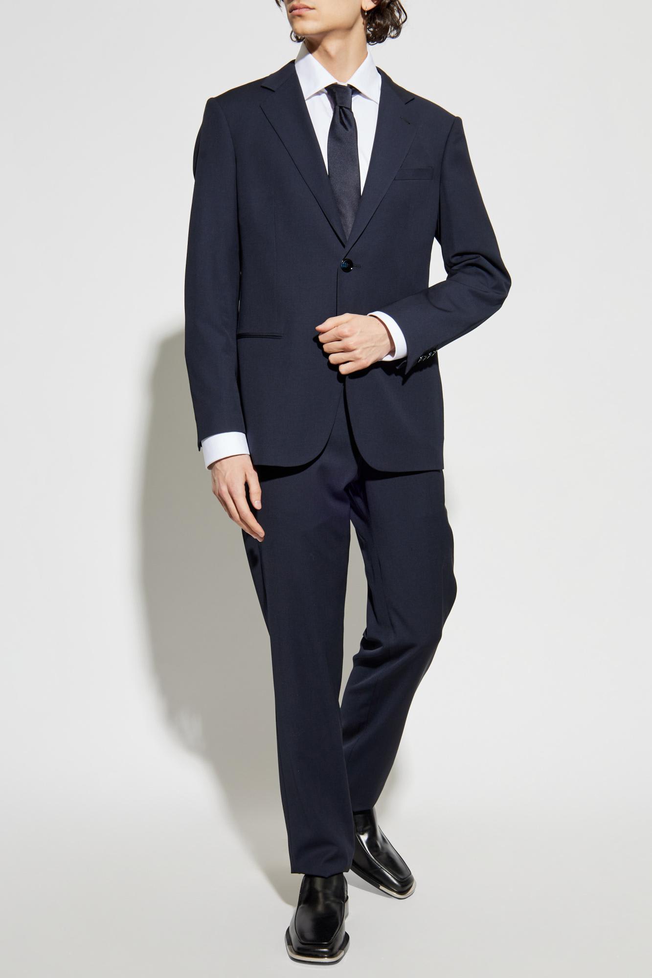 Giorgio Armani Wool Suit With Flap Pockets And Notch Lapel