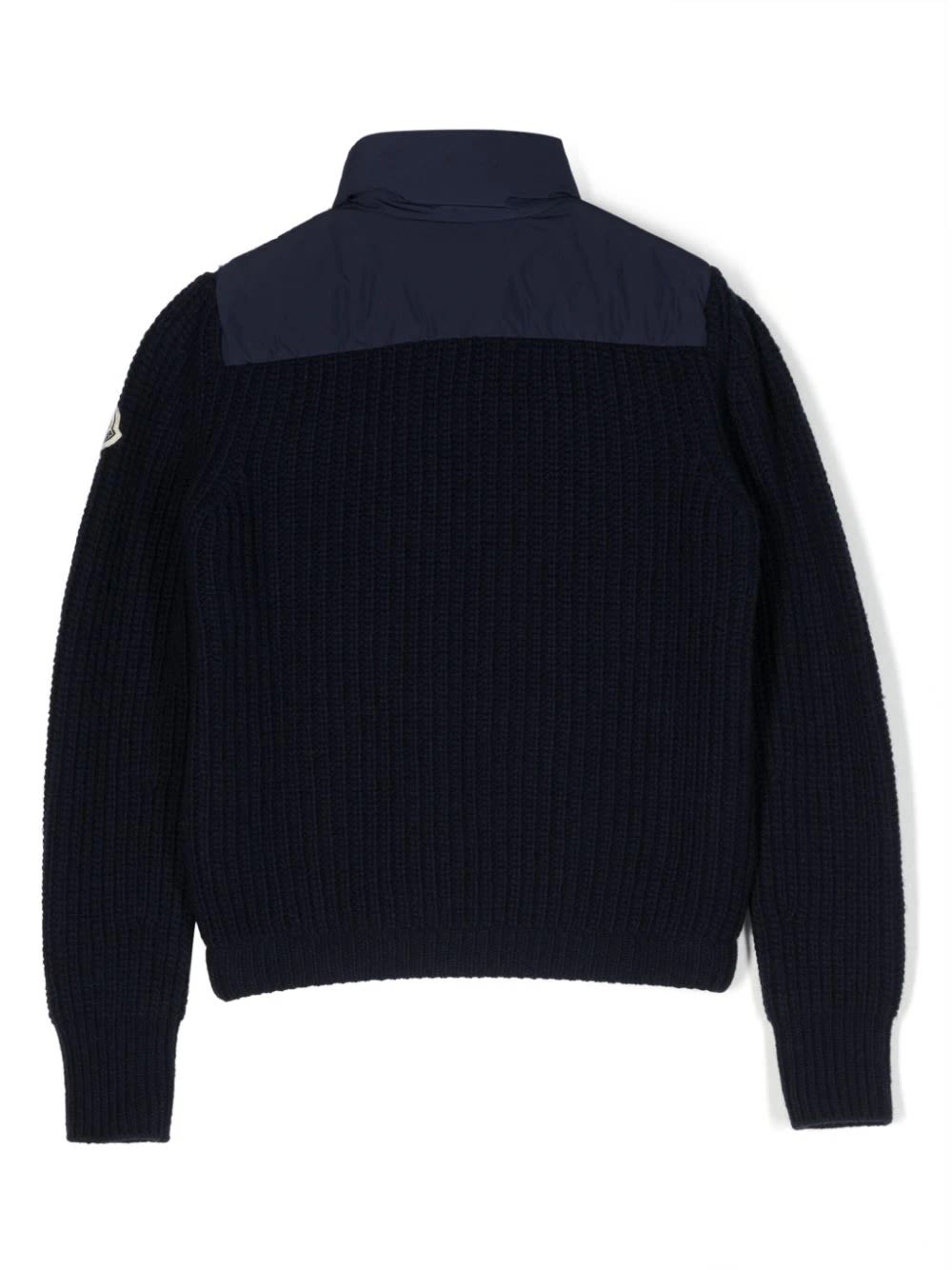 Shop Moncler Navy Blue Wool Padded Cardigan