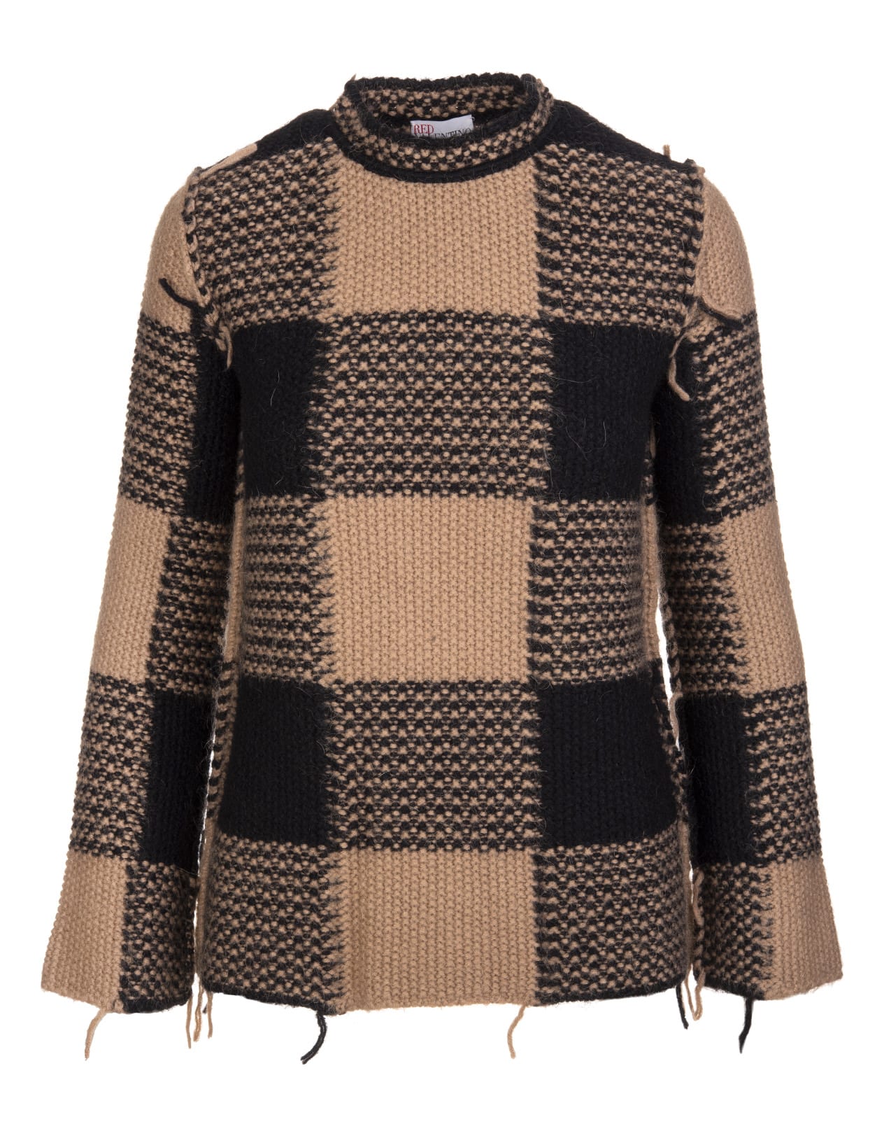 RED Valentino Cotton Sweater With Beige And Black Macro Vichy Pattern RED Valentino