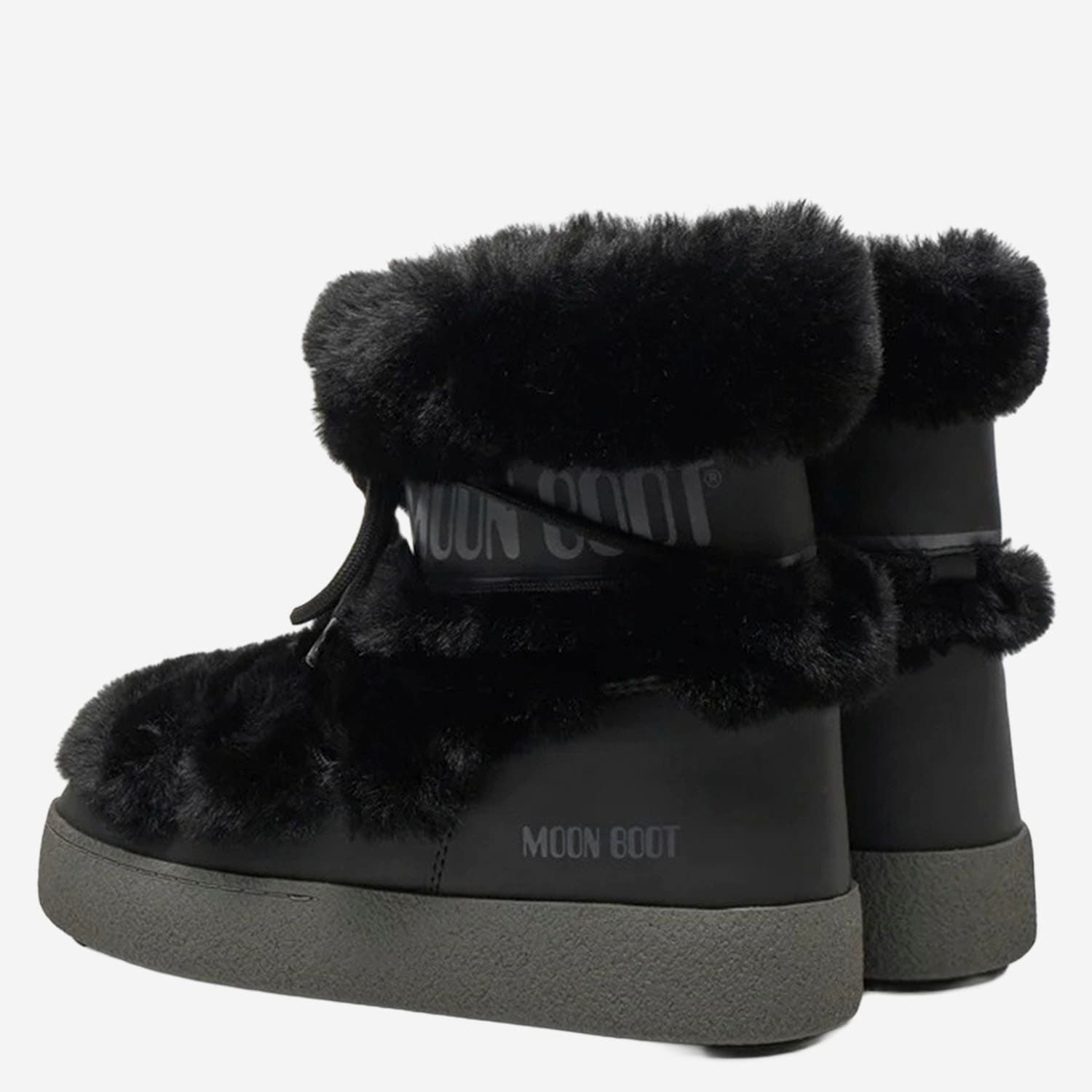 Moon Boot Iconic Faux Fur Ankle Boots With Lace-up Detail In Black