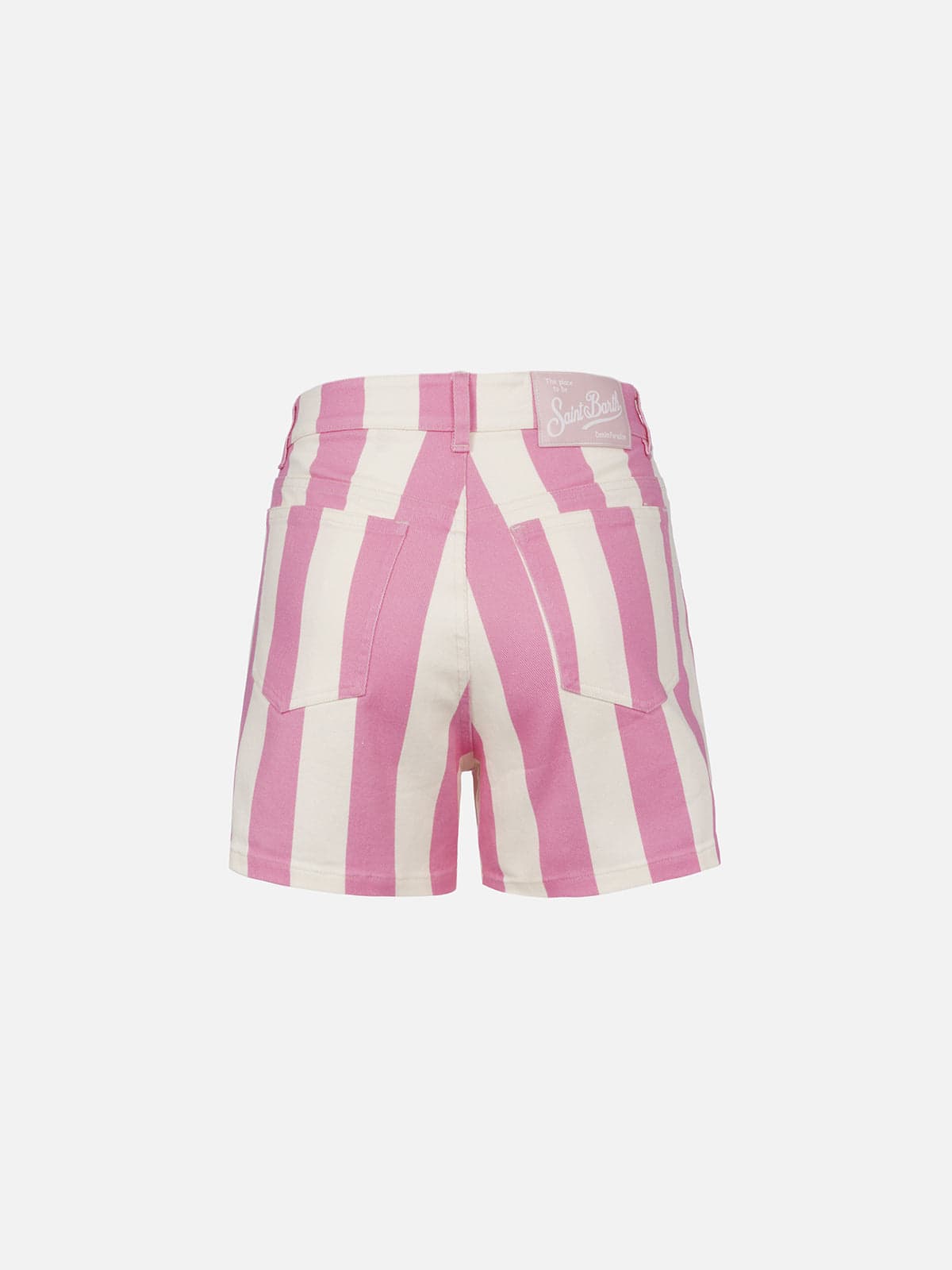Mc2 Saint Barth Woman Pink Striped Print Denim Bermuda Cancun In Pink