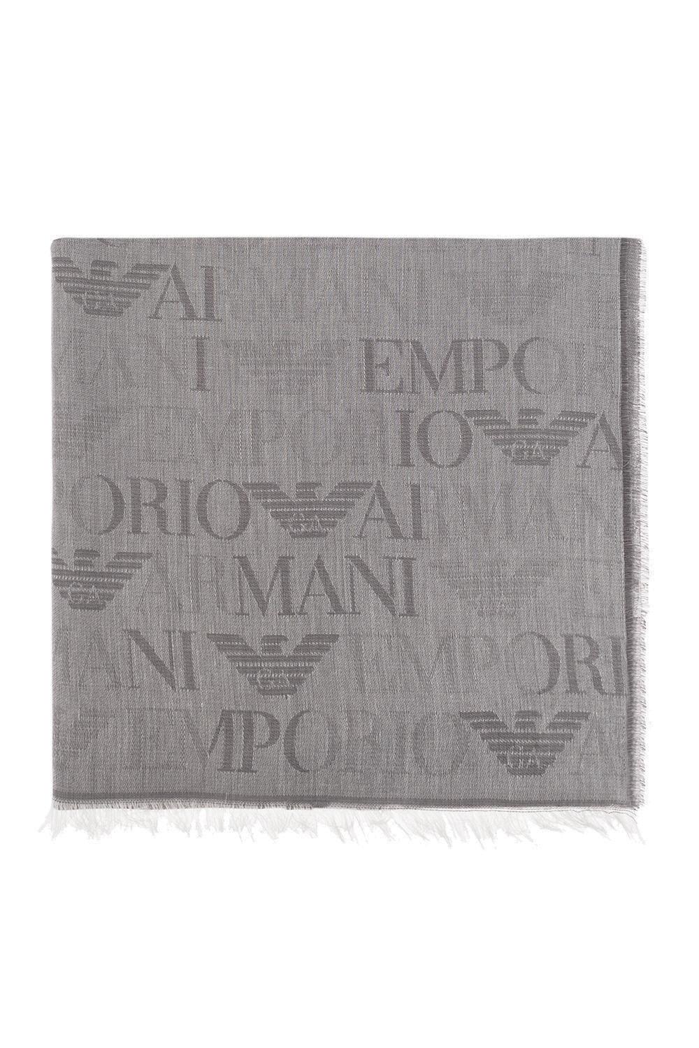 Emporio Armani Logo-jacquard Frayed Edge Scarf In Light Grey