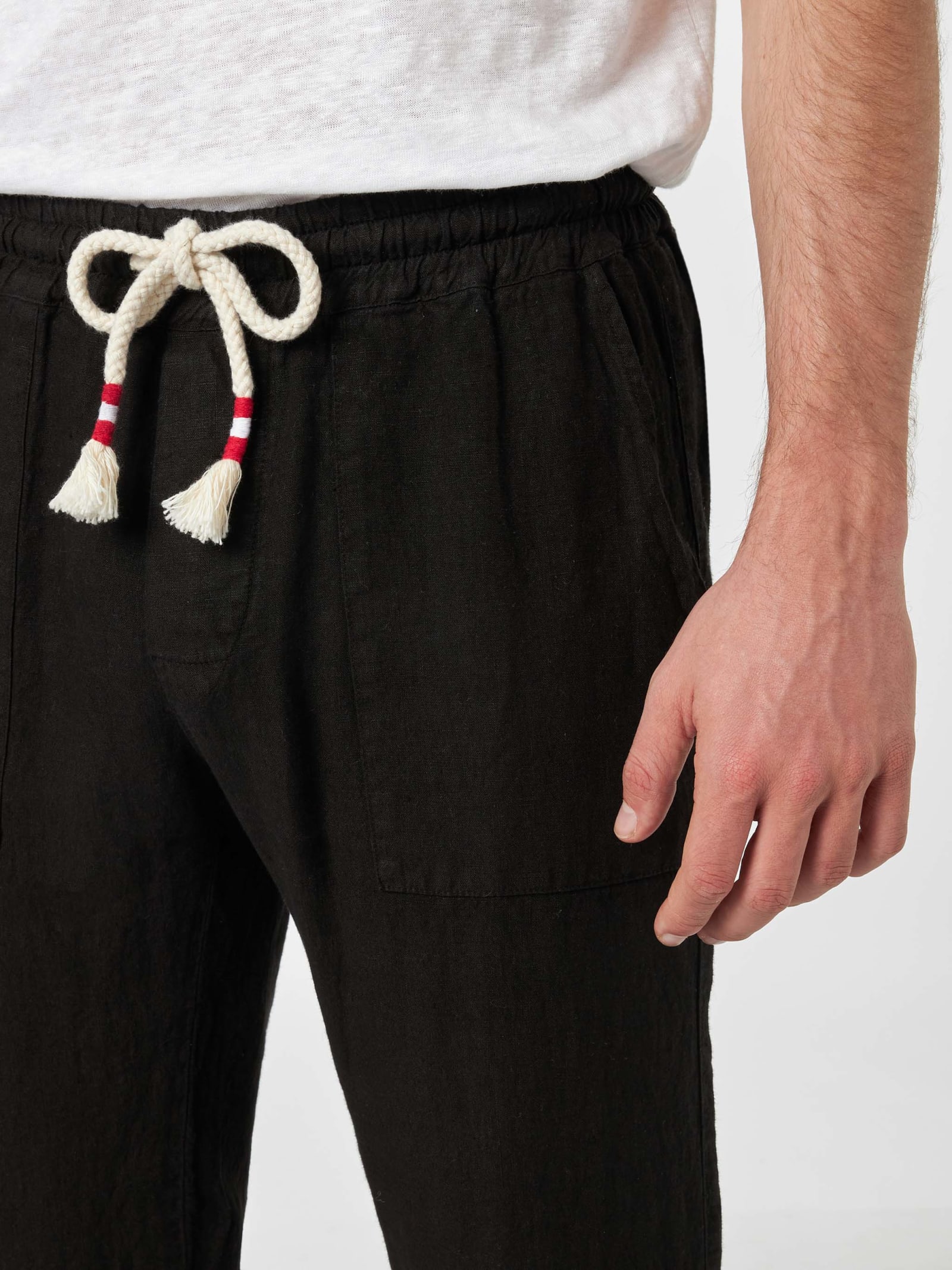 Mc2 Saint Barth Calais Pants In Black Linen In Black
