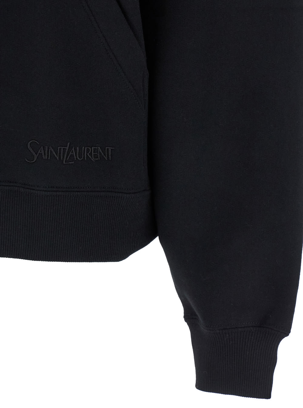 Shop Saint Laurent Black Hoodie With Kangaroo Pocket And Logo Lettering In Cotton Woman