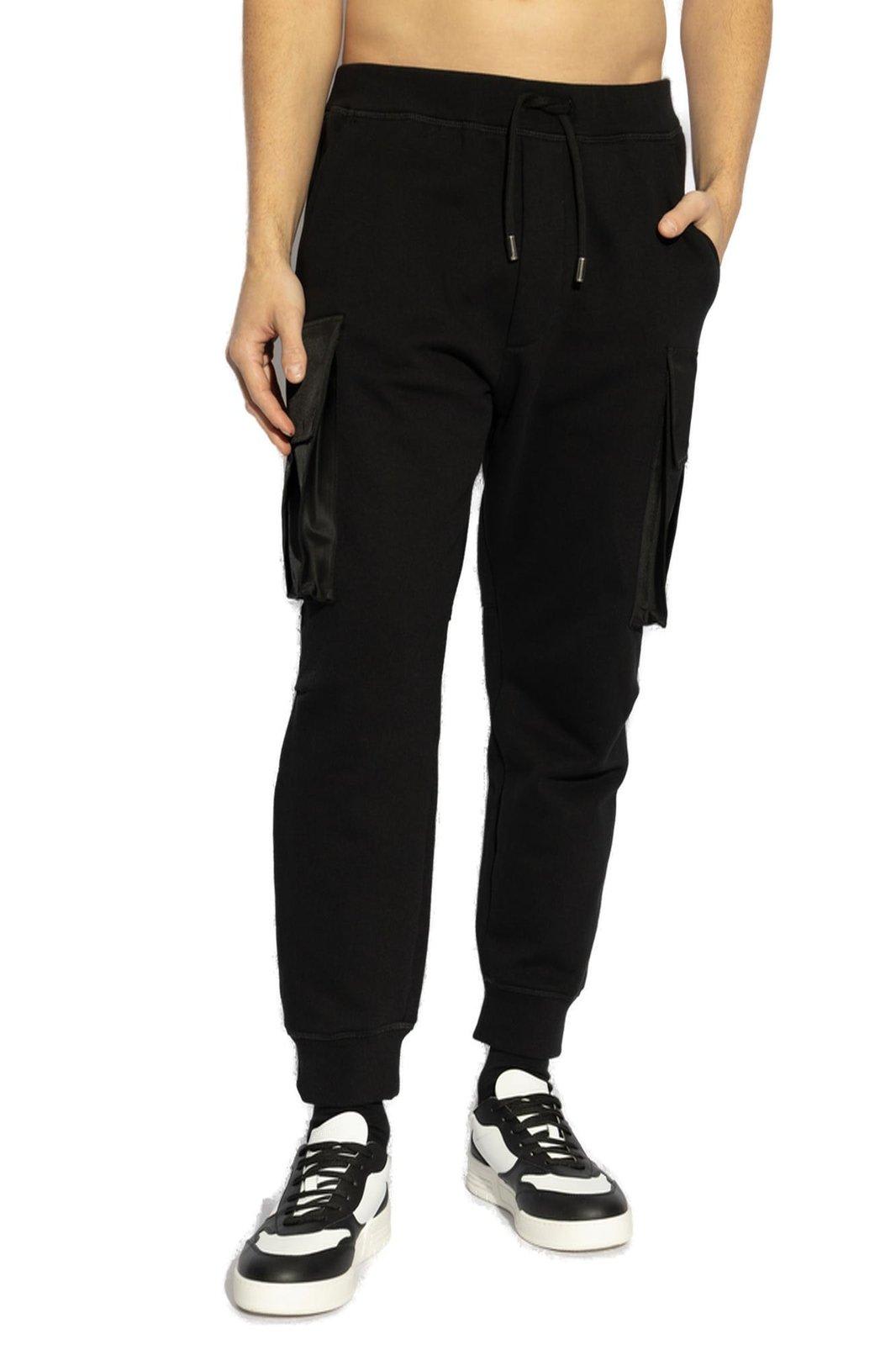 Dsquared2 Cargo Trousers With Elasticated Cuffs And Drawstring Waist In Black