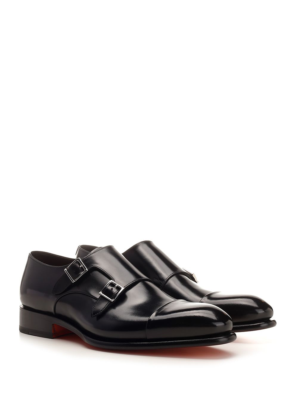 Shop Santoni Mens Double Buckle In Black Antiqued Leather