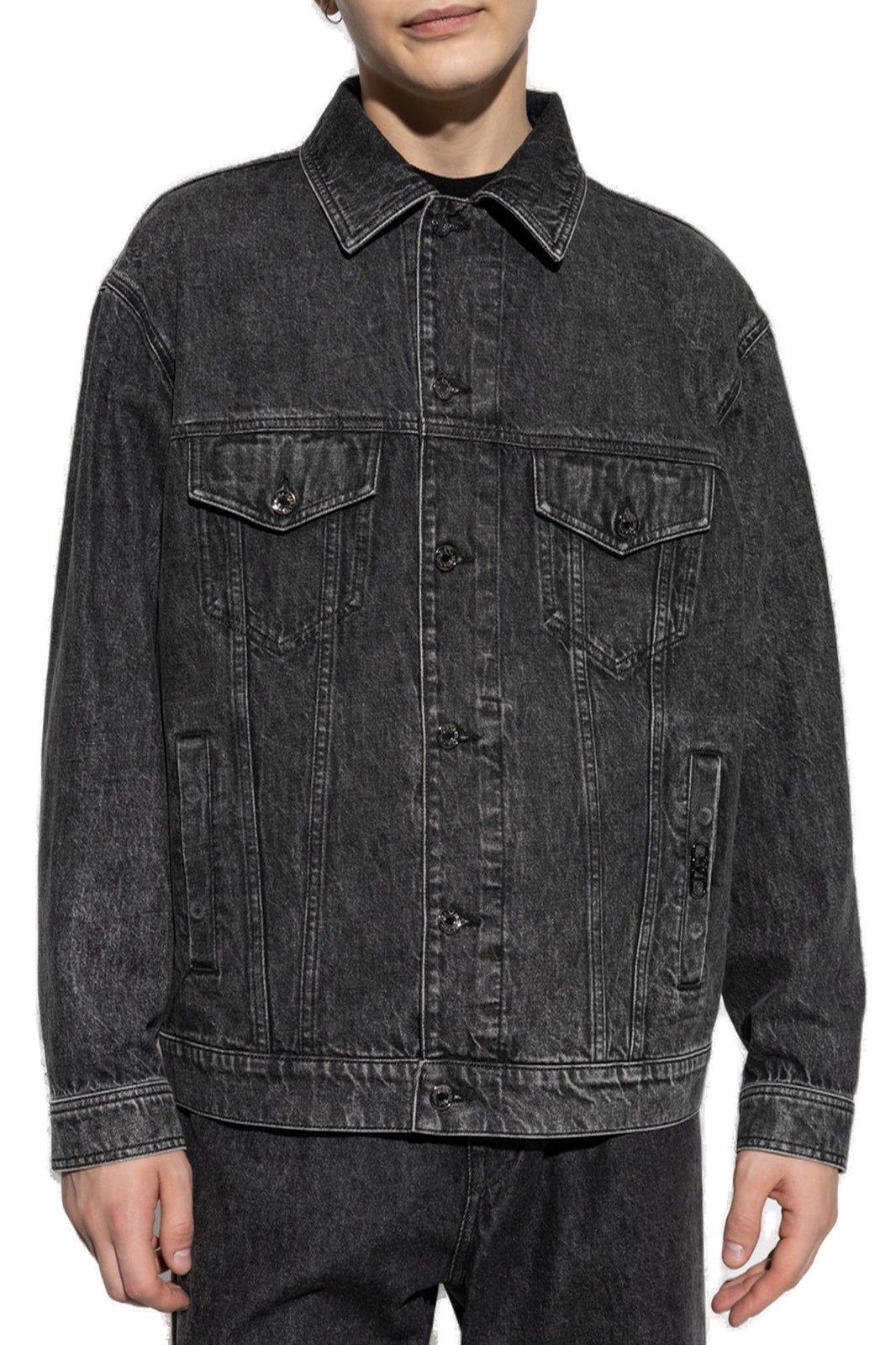 Shop Dolce & Gabbana Dg Logo Plaque Buttoned Denim Jacket In Nero