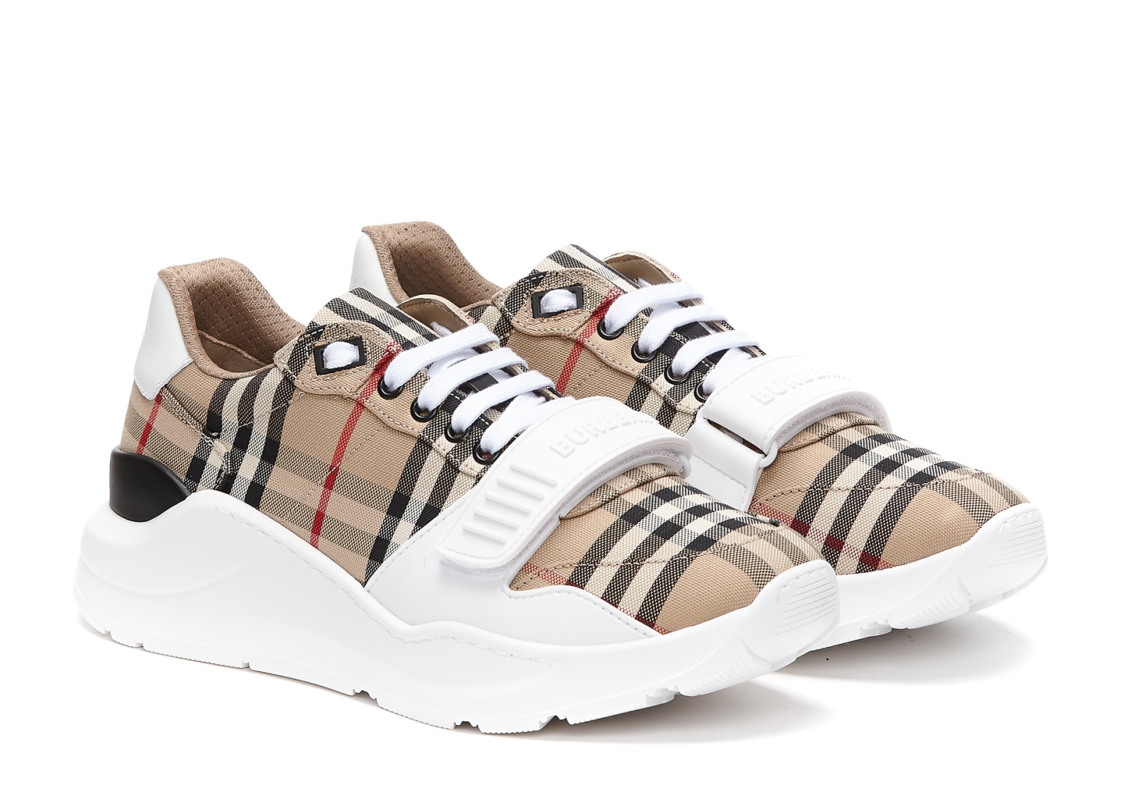 Shop Burberry Vintage Check Motif Sneakers In Beige