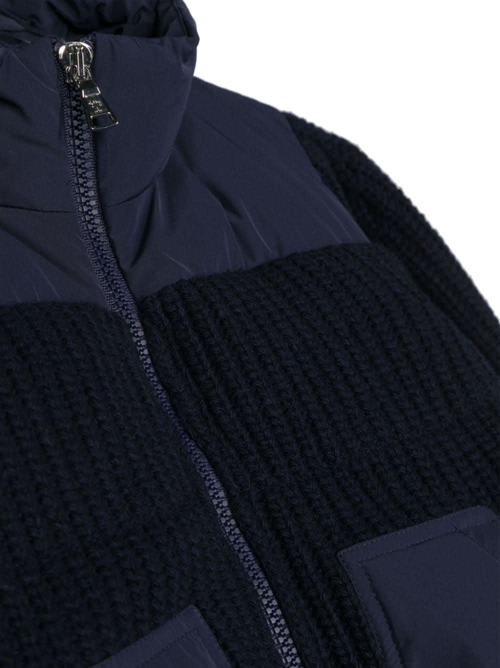 Shop Moncler Navy Blue Wool Padded Cardigan