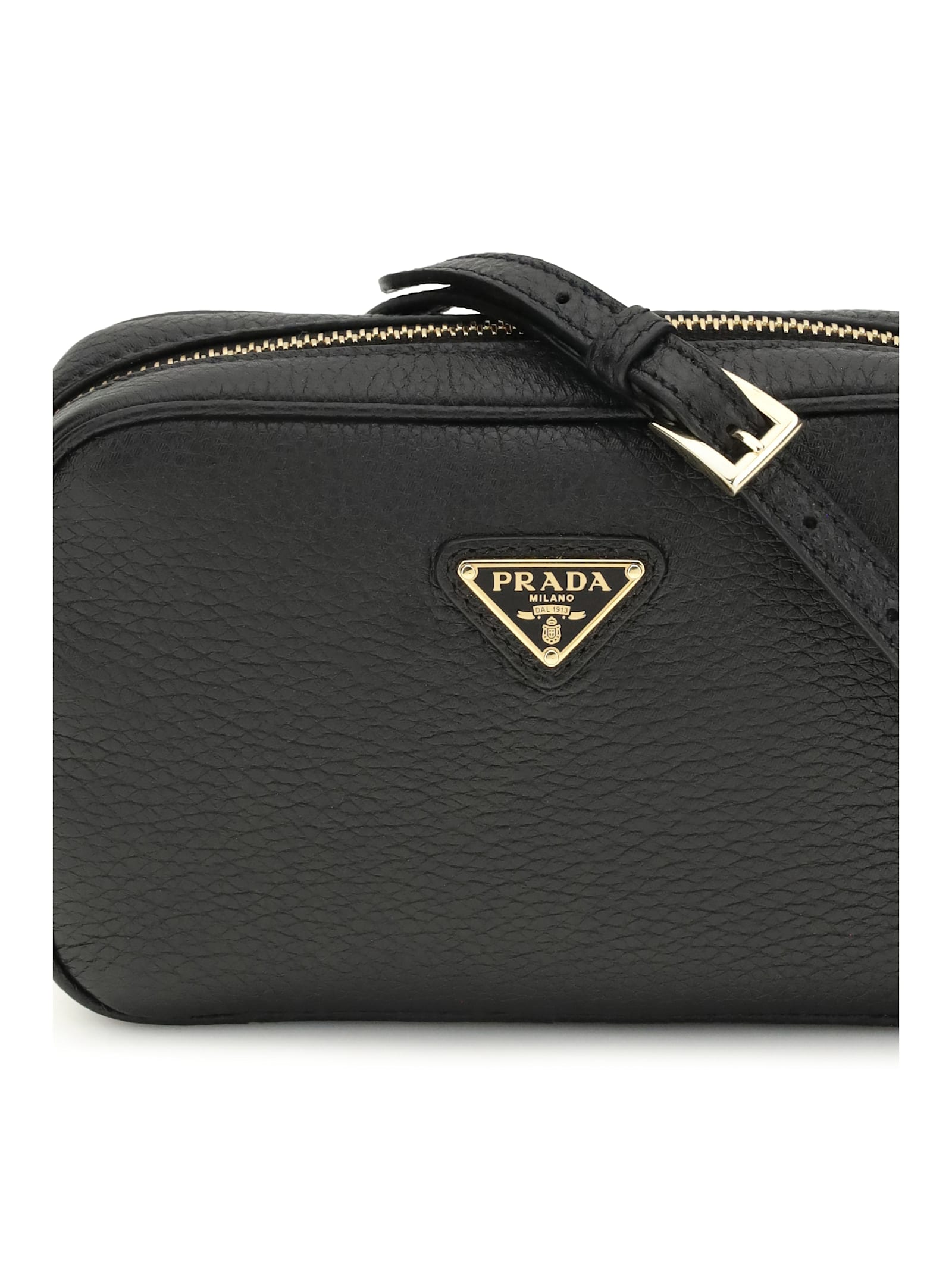 Prada Hammered Leather Crossbody Bags In Black