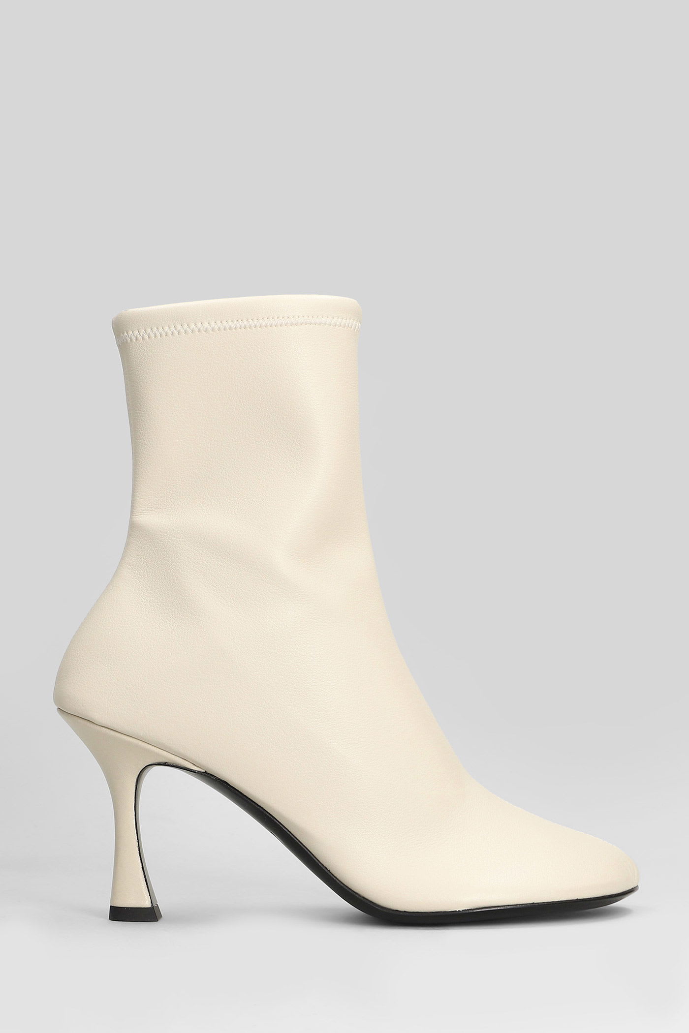 3juin Alessia 080 High Heels Ankle Boots In Beige Leather In White