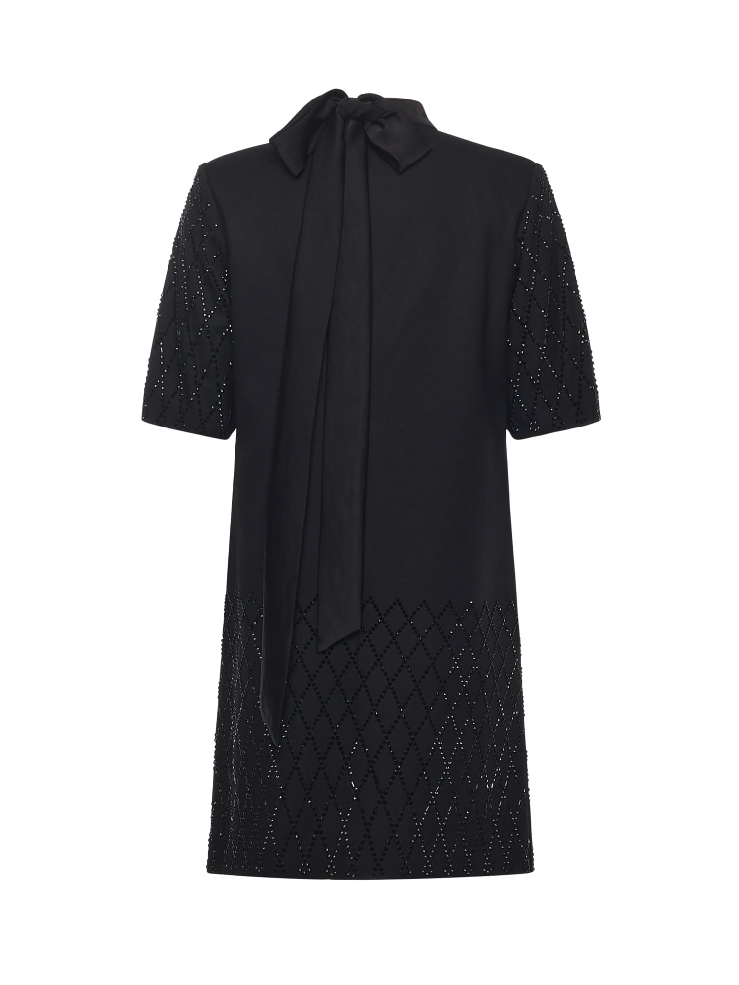 Pinko T-shirt-style Dress With Rhinestones In Black