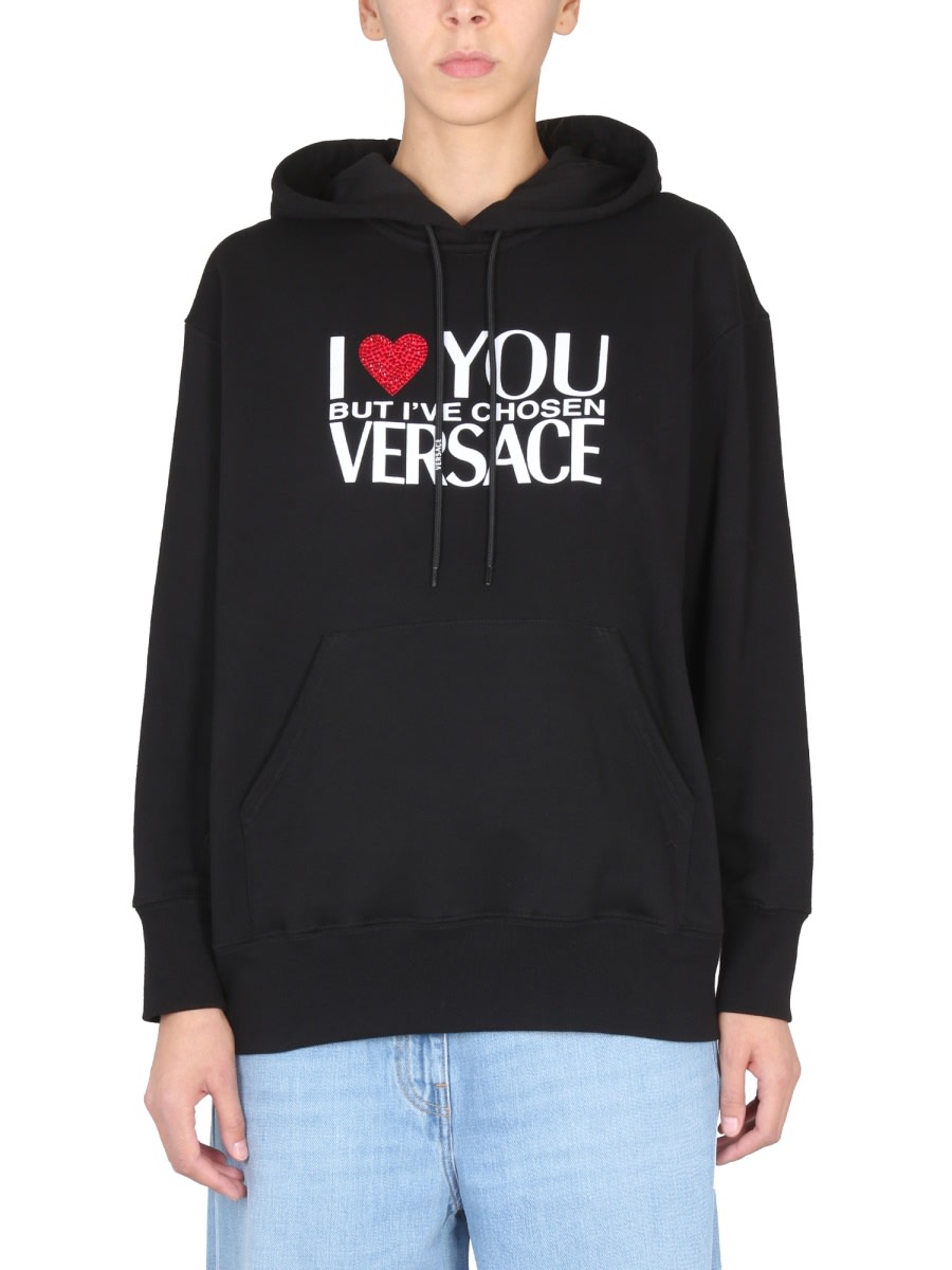 Shop Versace Sweatshirt With I Love You Logo In Black