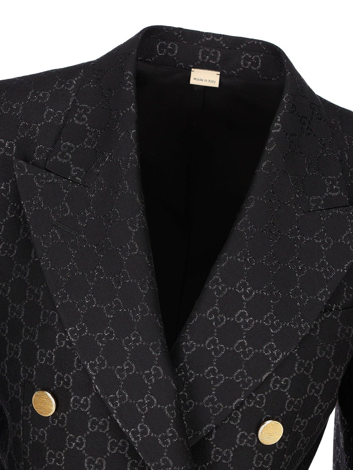 Shop Gucci Gg Jacquard Tailored Jacket In Black