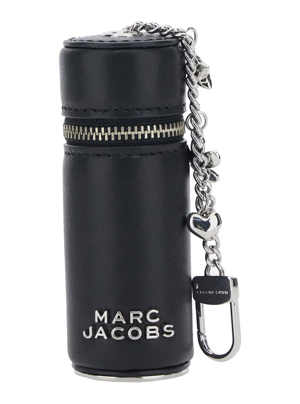 Marc Jacobs The Lipstick Case Charm Black Keychain With Pendants And Logoed Lipstick Holder In Leather And Brass
