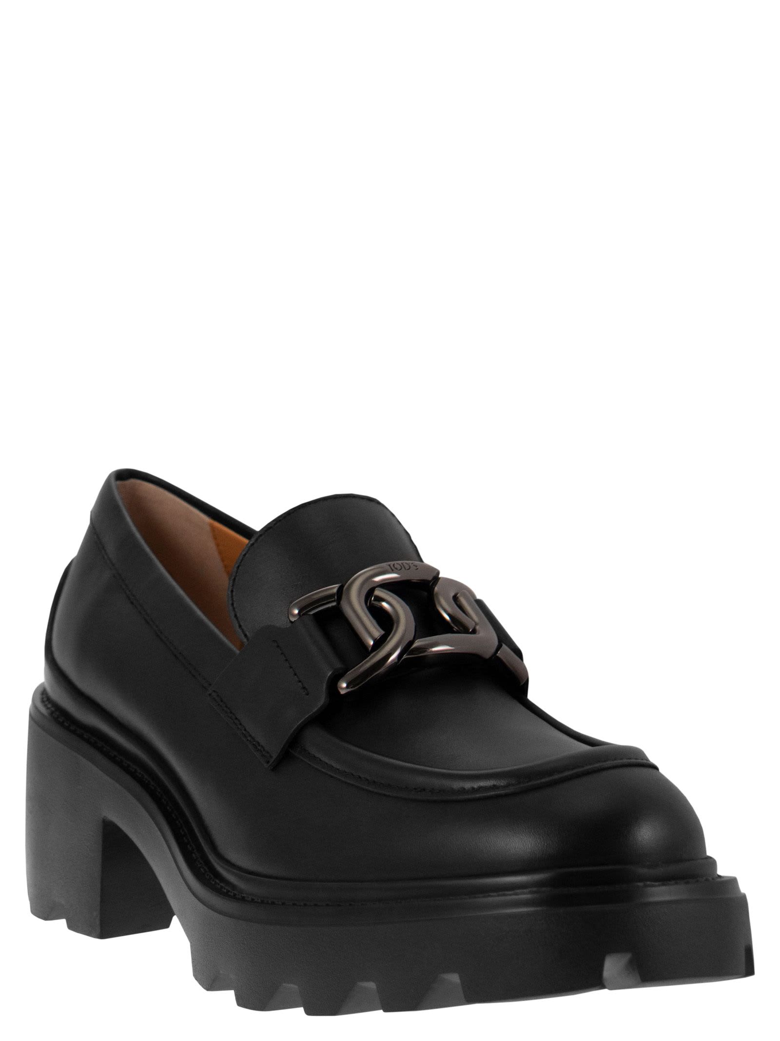 Shop Tod's High Leather Loafer In Nero