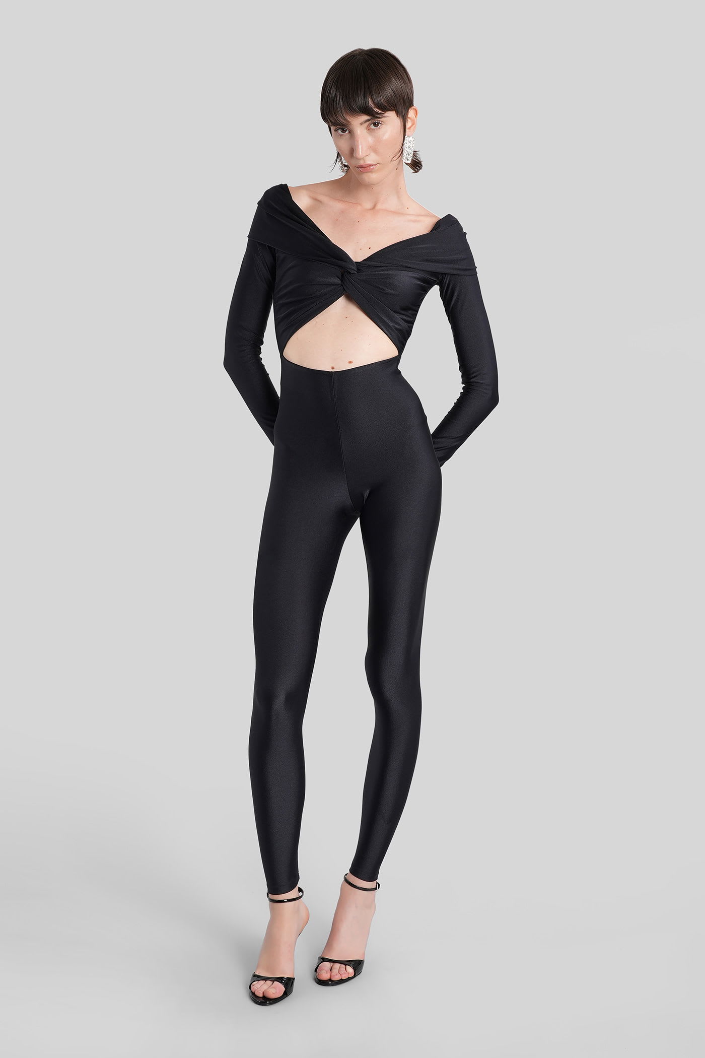 The Andamane Off-the-shoulder Long Sleeve Jumpsuit In Black