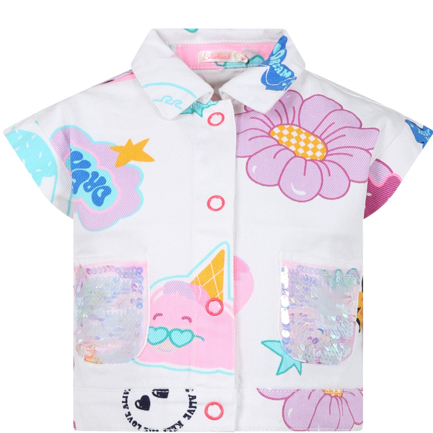 Billieblush Kids' White Vest For Girl With Multicolor Pattern