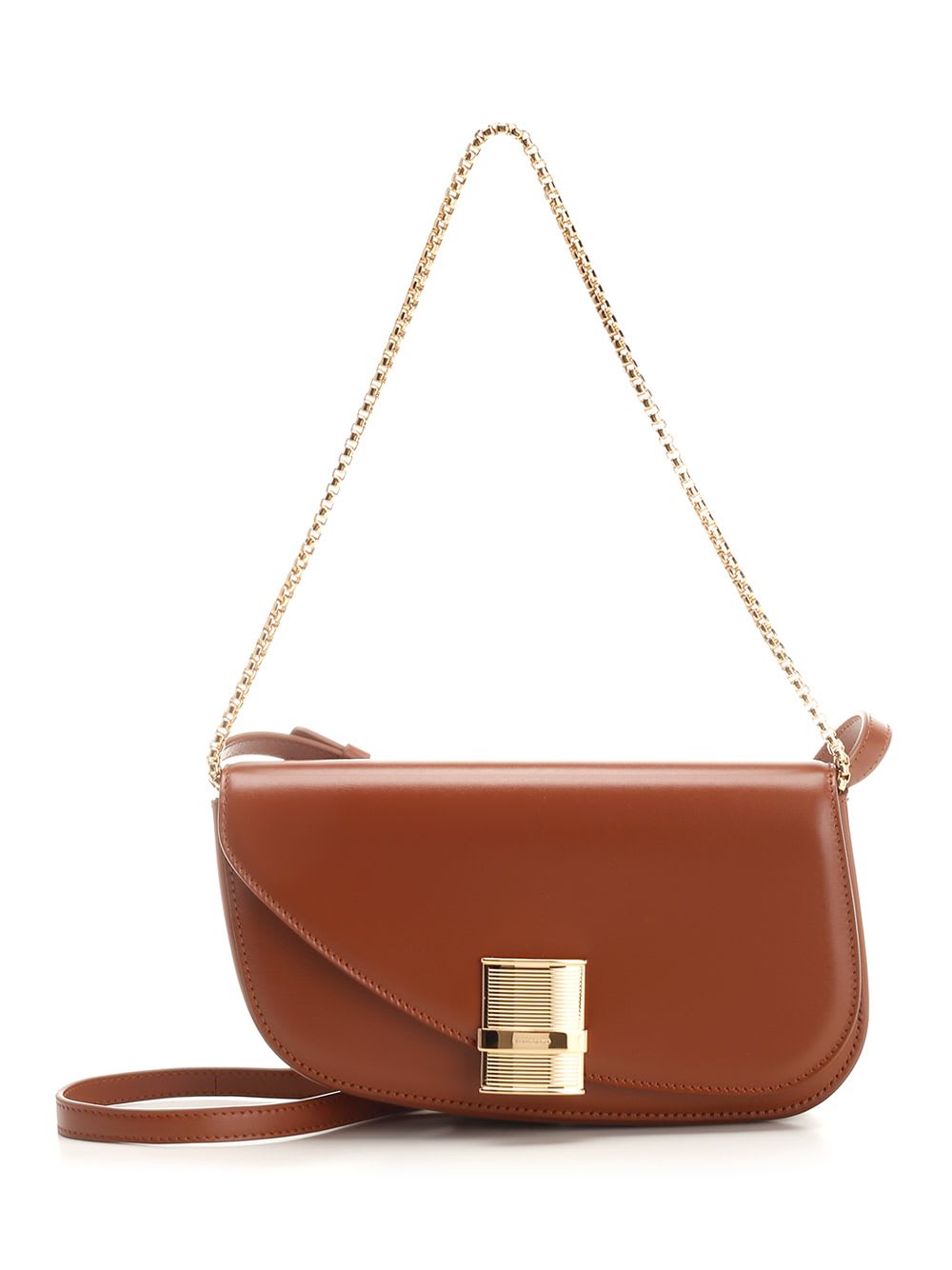 Shop Ferragamo Fiamma Shoulder Bag S In Brown