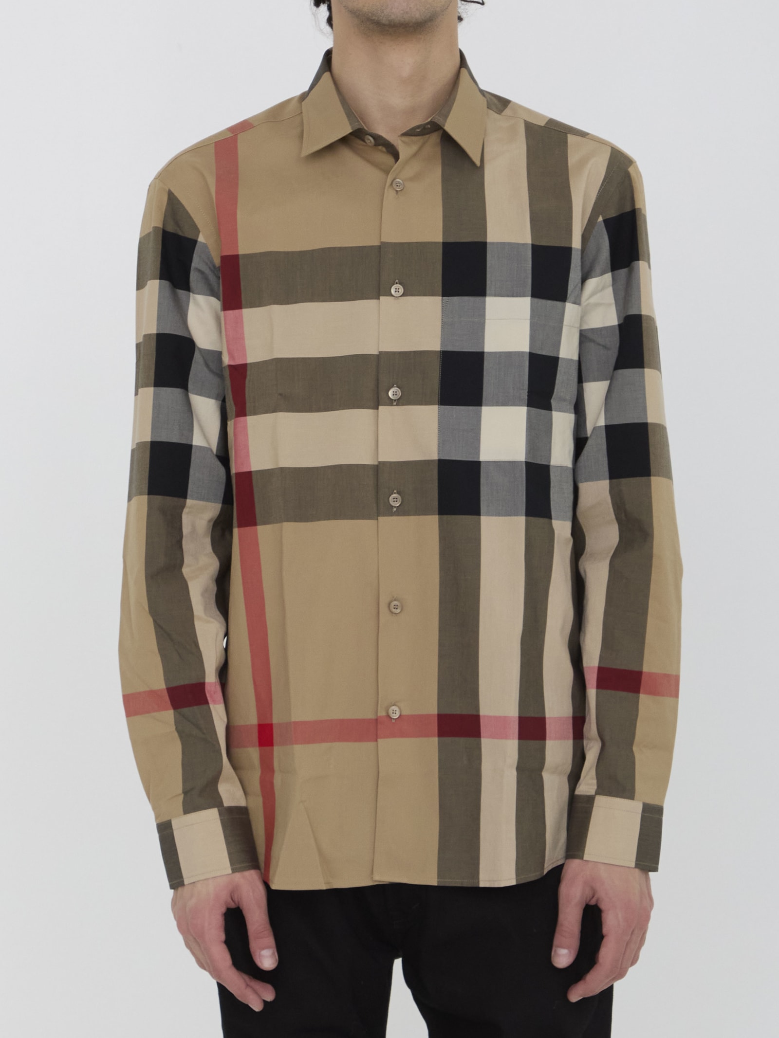 Shop Burberry Check Cotton Shirt In Beige