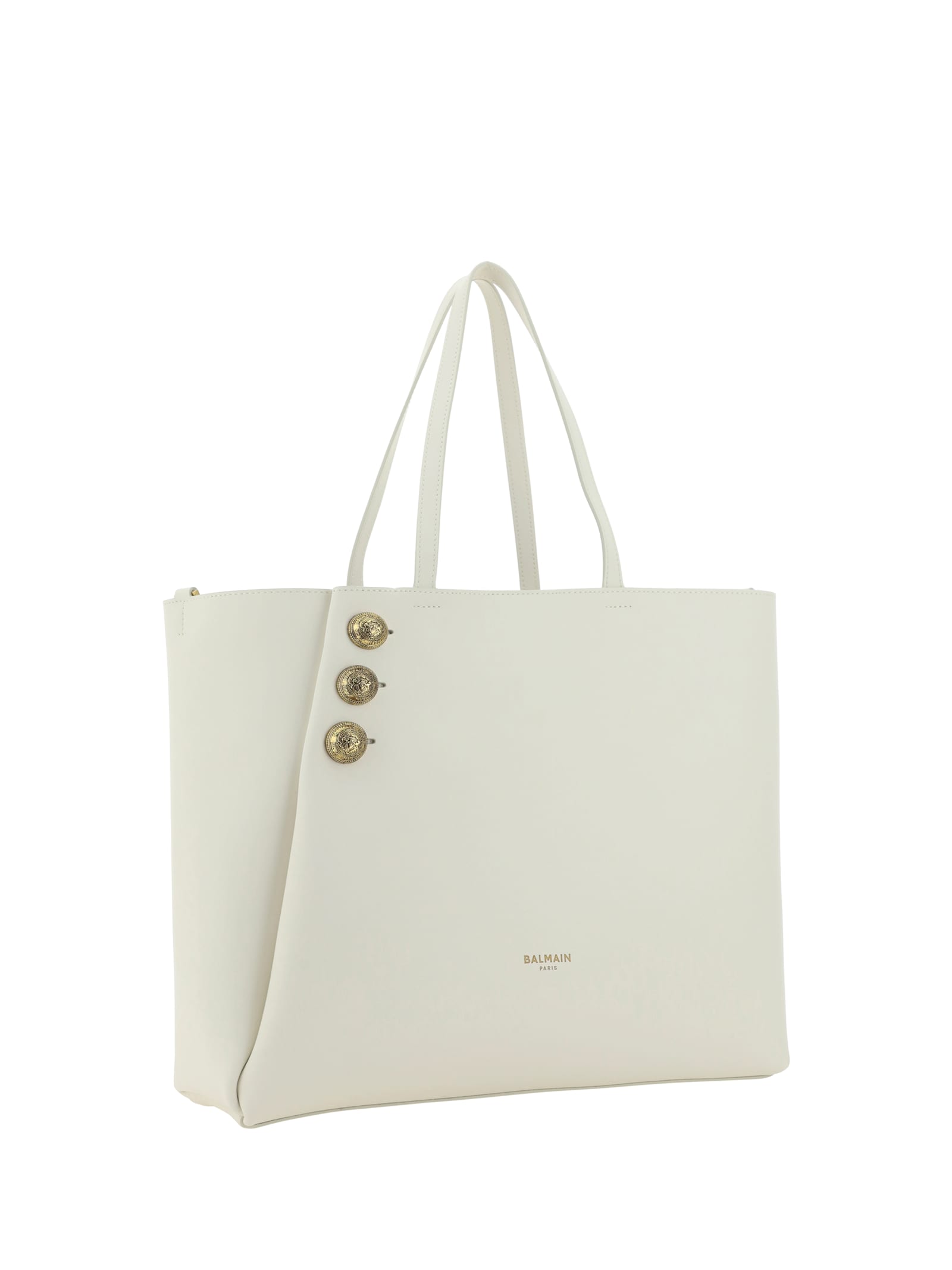 Shop Balmain Emblème Shoulder Bag In Creme