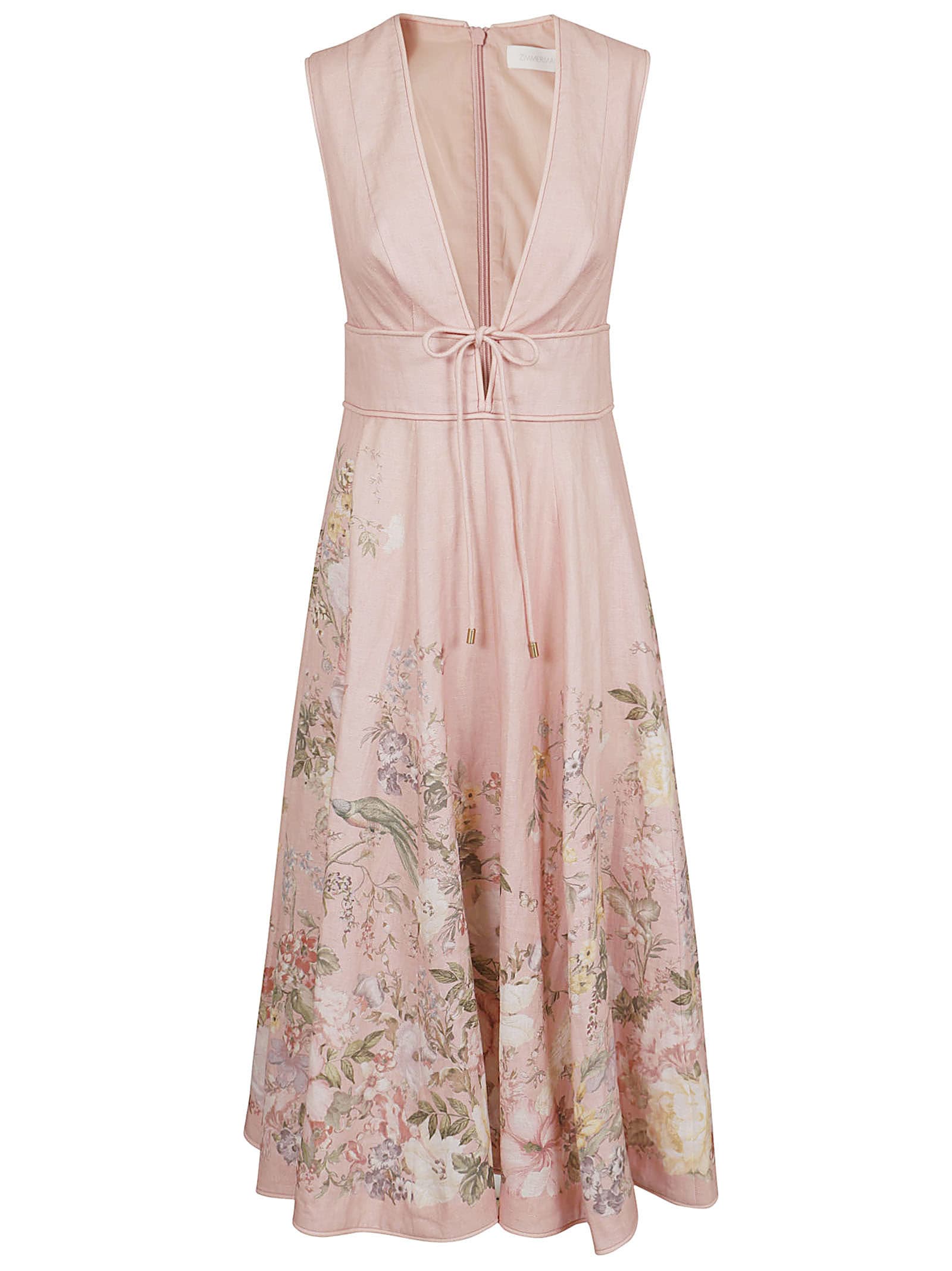 Shop Zimmermann Waverly Plunge Midi Dress In Pif Pink Floral