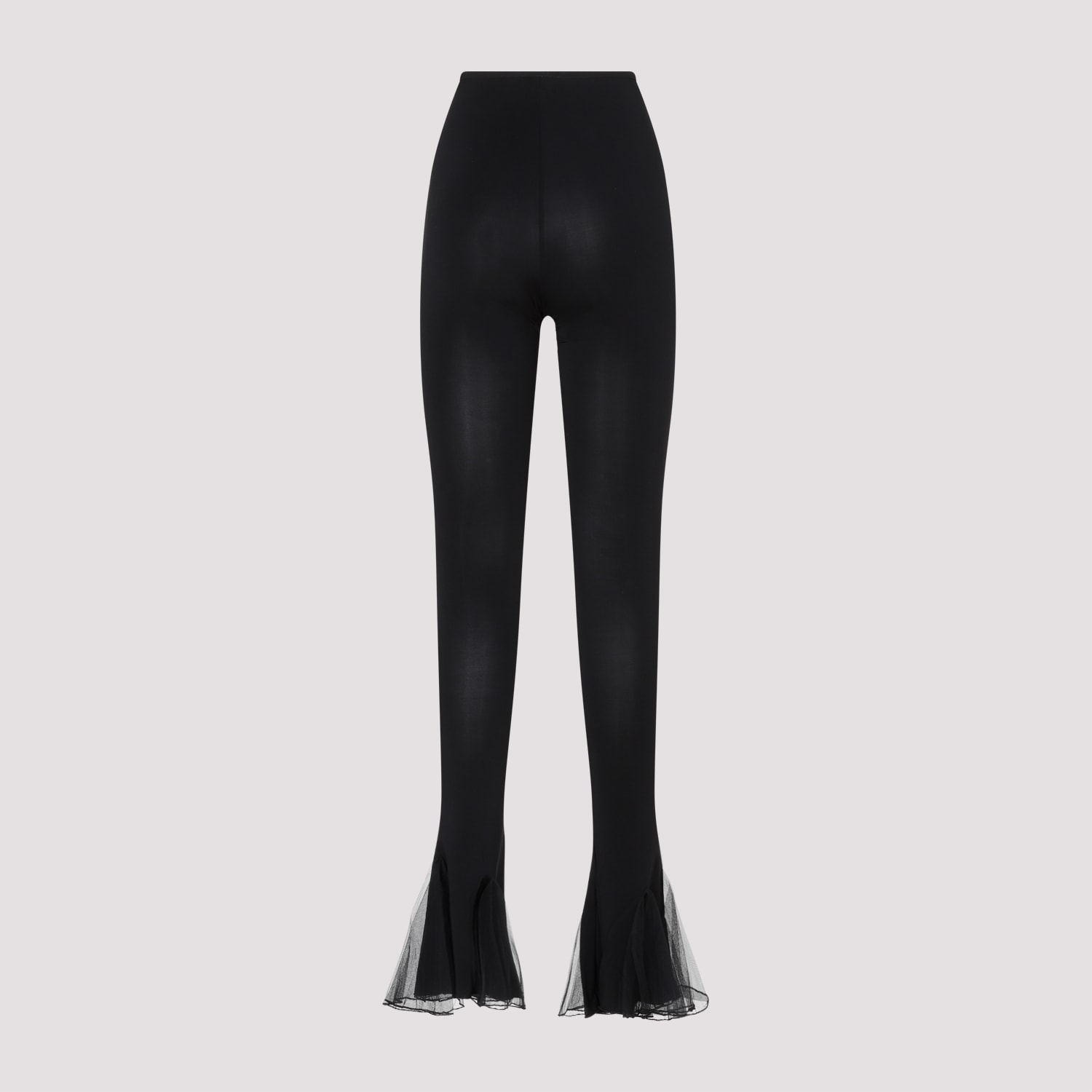 Shop Nensi Dojaka Fitted Sheer Frilled Hem Trousers In Black