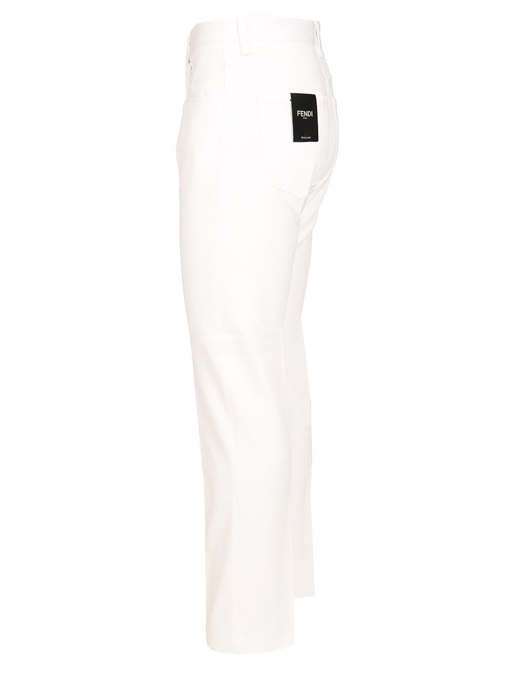 Fendi Regular Denim White Wth Ff Embroidery Jeans White