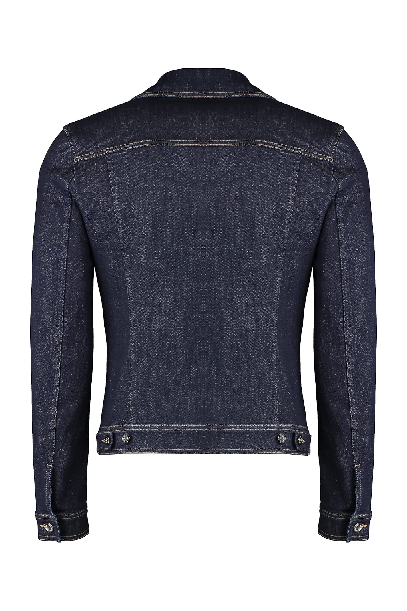 Dolce & Gabbana Dark Blue Jacket With Classic Collar And Contrasting Stitching In Denim