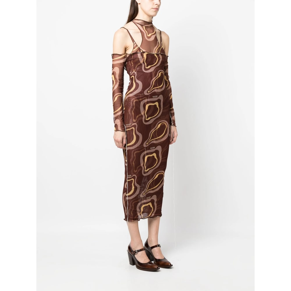 Julfer Janet Abstract-print Midi Dress In Brown