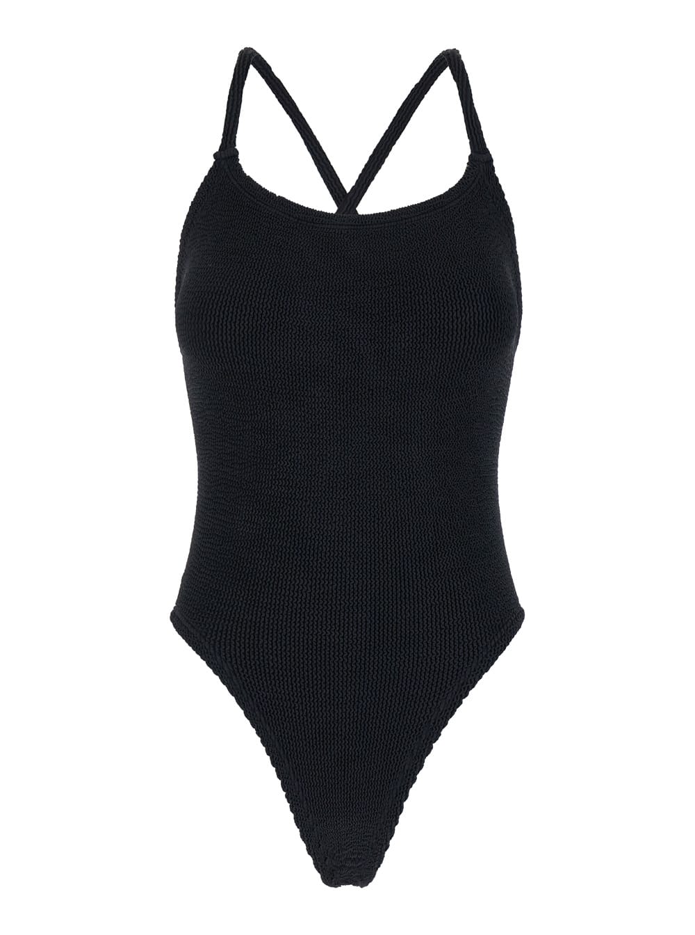 Shop Hunza G Bette Black One-piece Swimsuit With Crisscross Straps In Stretch Fabric Woman