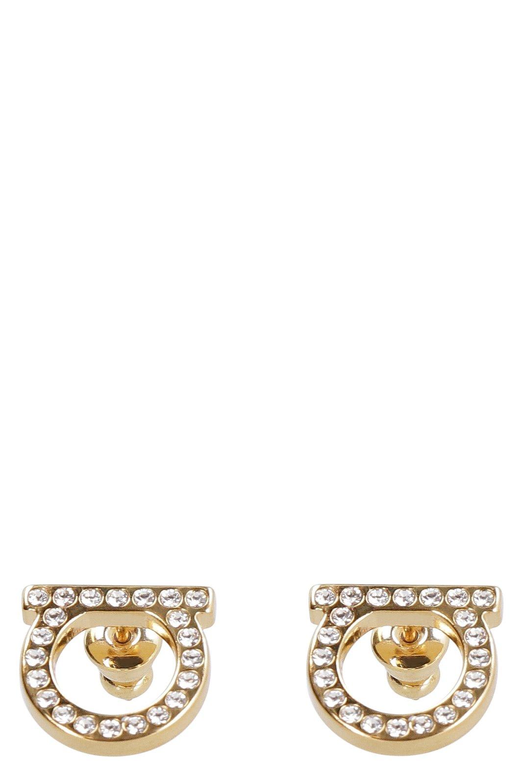 Salvatore Ferragamo Crystal Embellished Gancini Earrings
