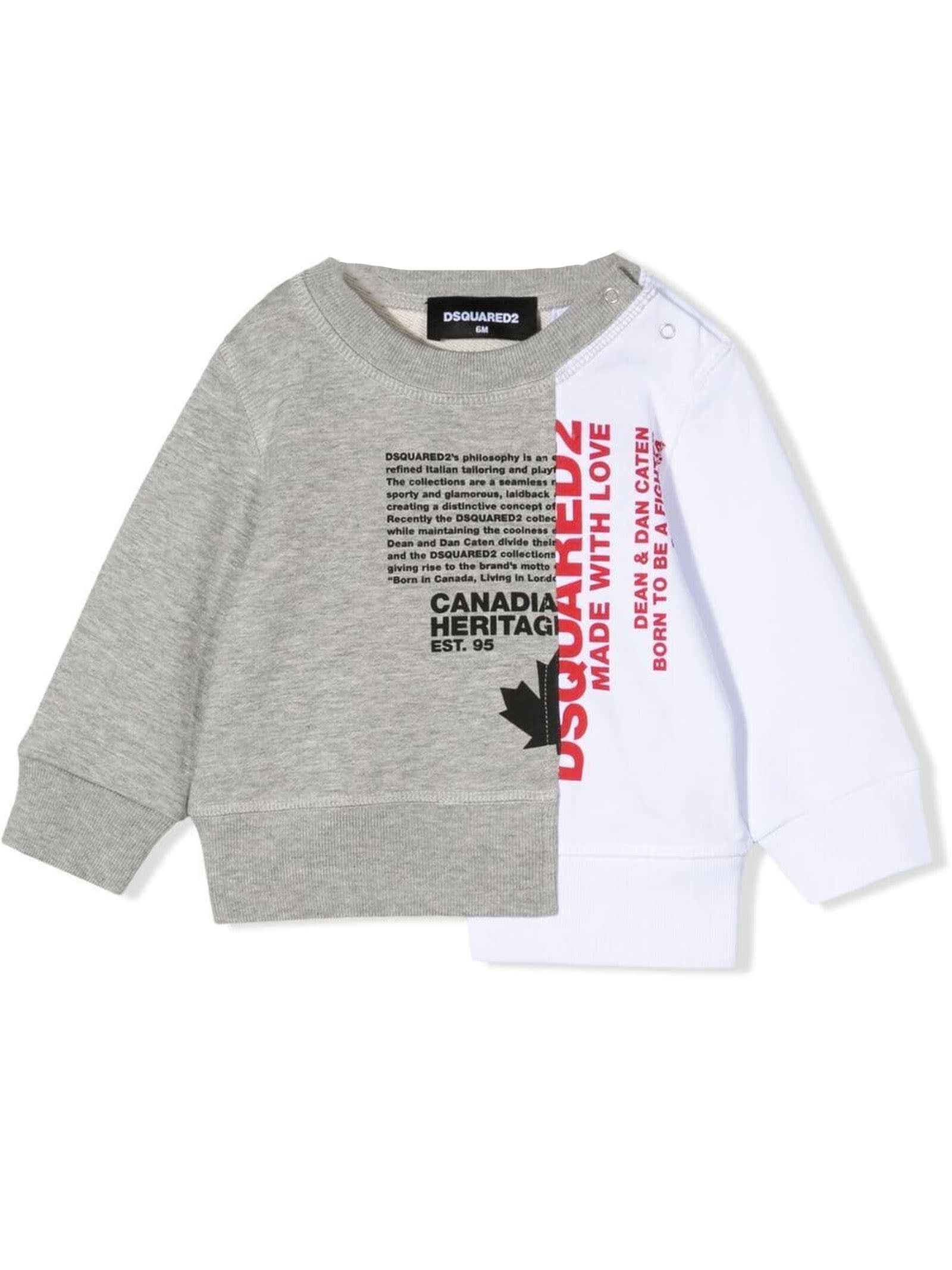 Dsquared2 Grey And White Cotton Sweatshirt