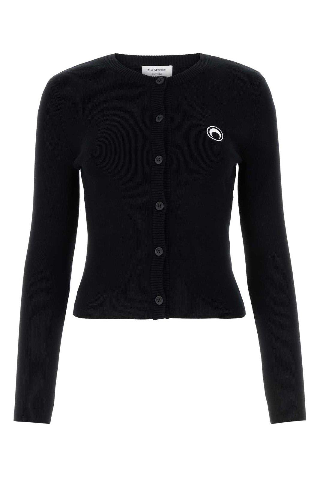 Shop Marine Serre Core Crescent Moon-embroidered Buttoned Cardigan In Black