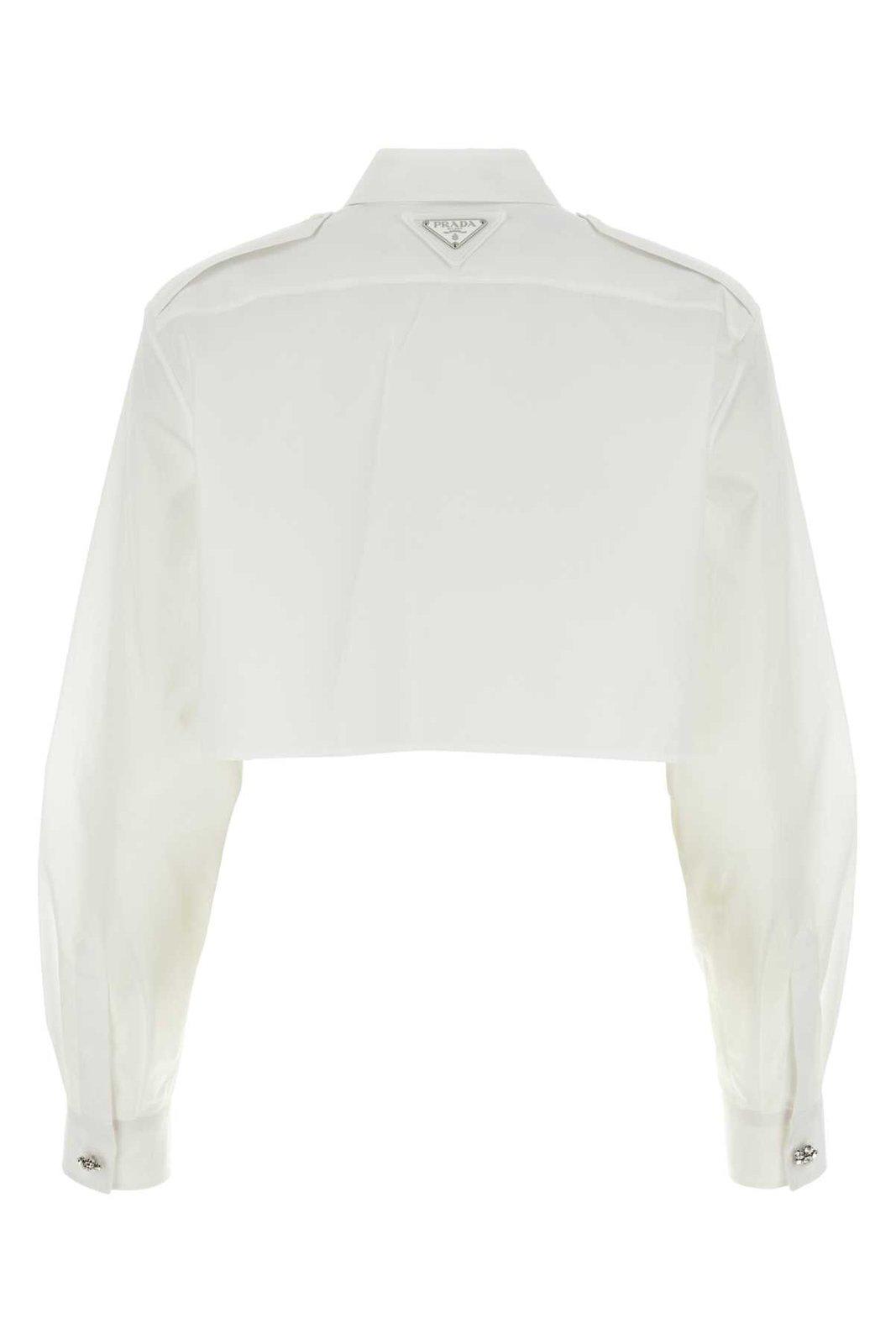 Shop Prada Button-up Cropped Shirt In White