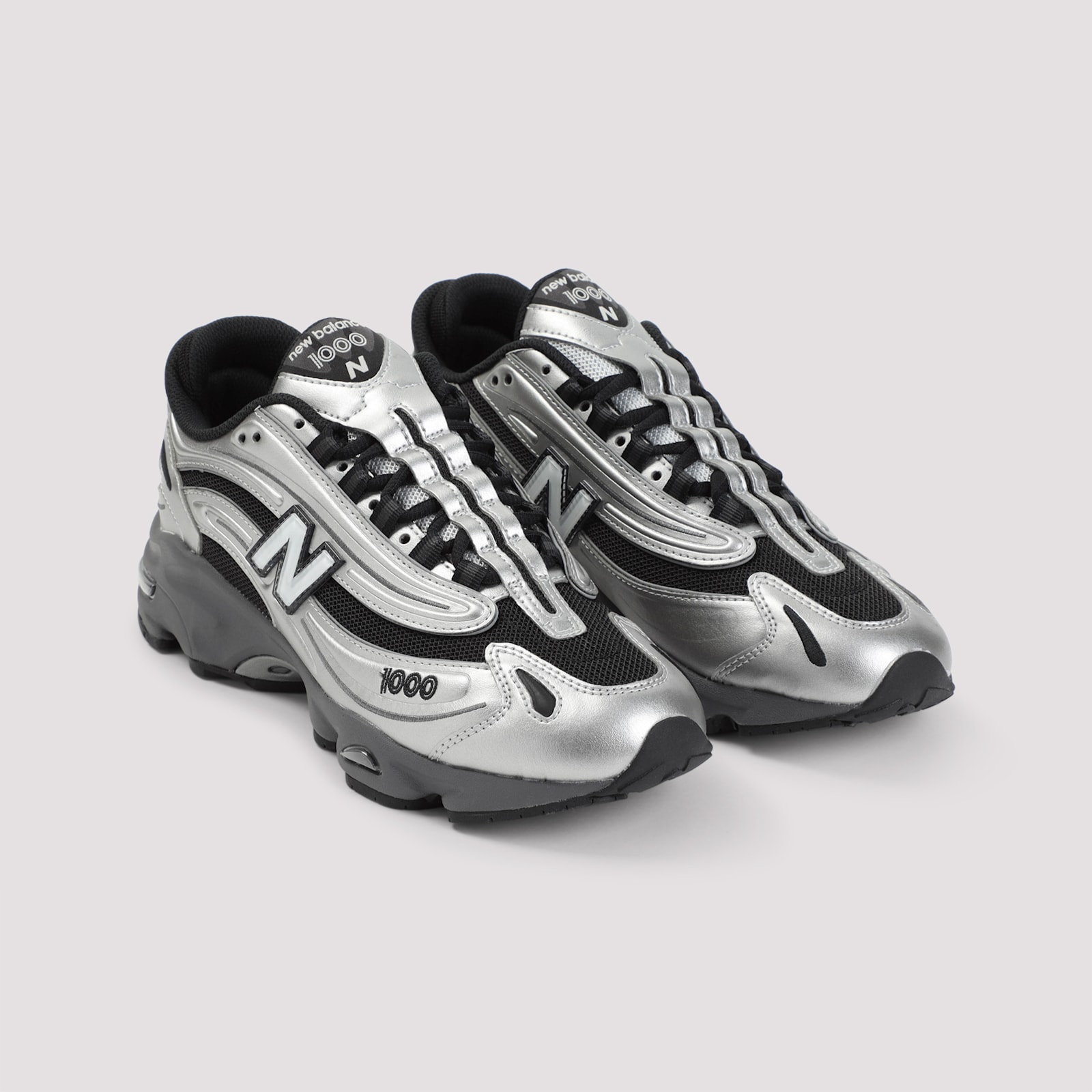 New Balance Mens Silver Metallic Green 1000 Metallic Mixed-material Trainers In Silver Metallic