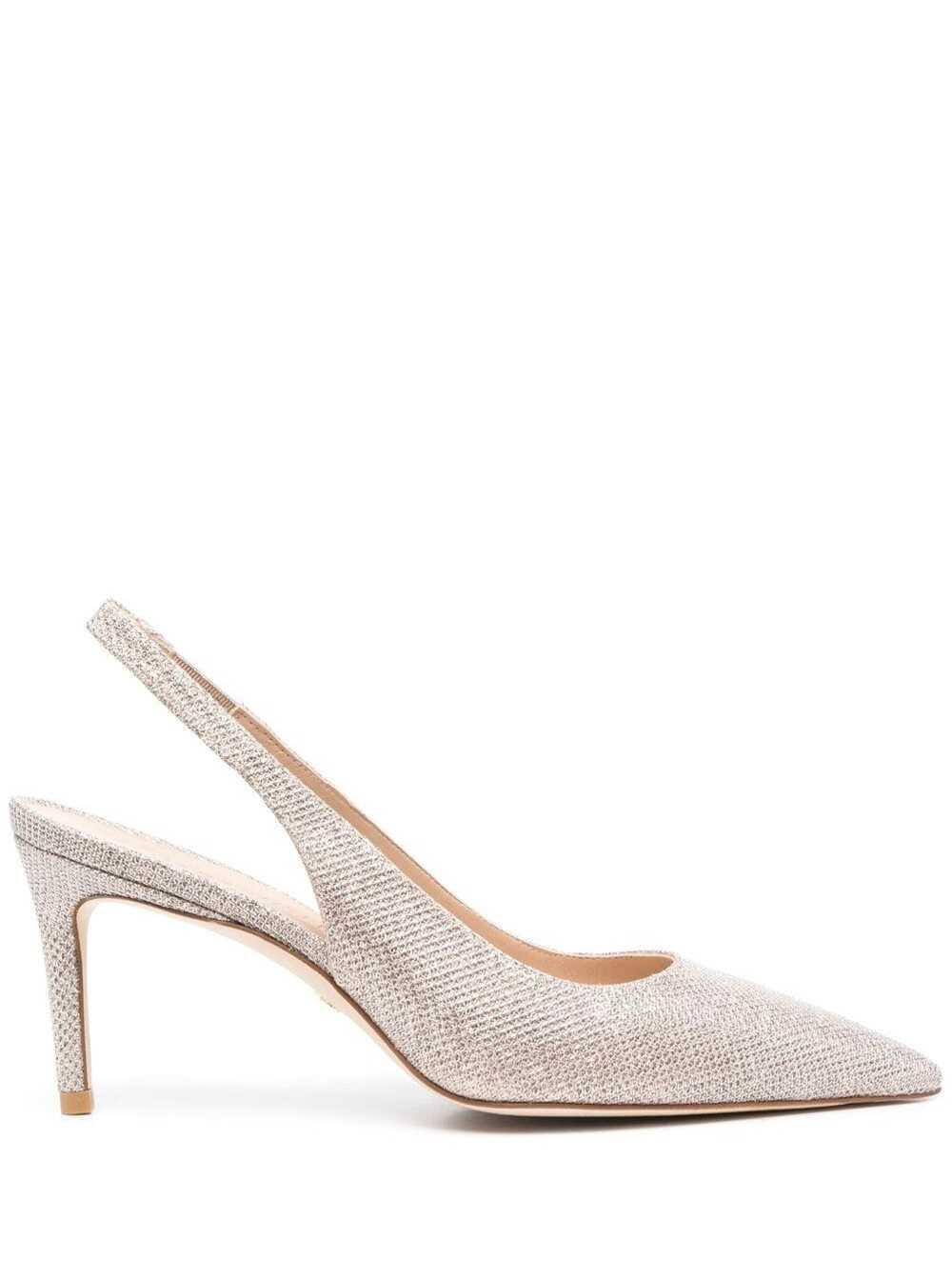 Beige Slingback Pumps With All-over Glitters In Fabric Woman